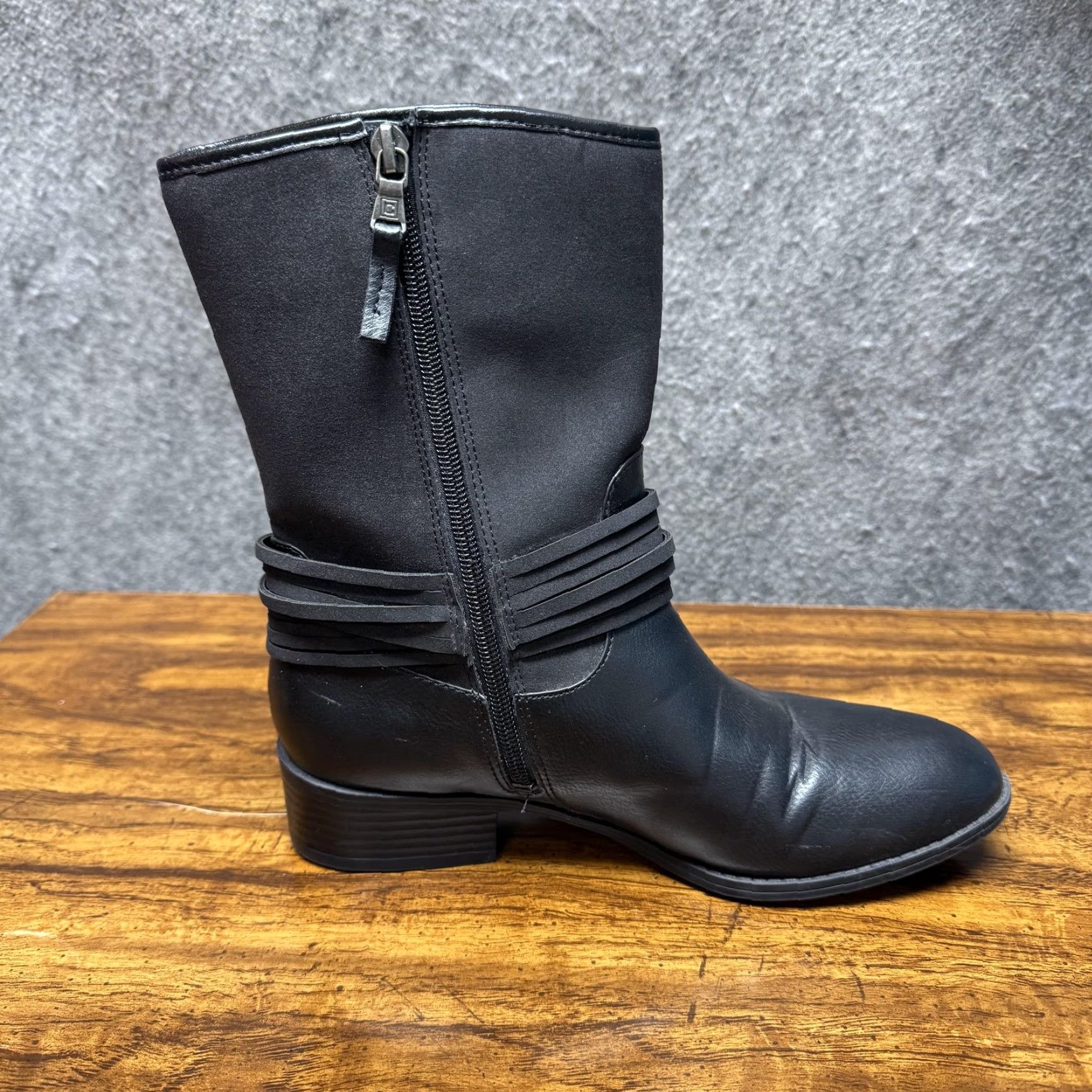 Chaps Chaps Gari Boots Womens 8 Black Mid Calf Riding Strap Buckle Zip Low Heel Size US 8 / IT 38 - 3 Thumbnail