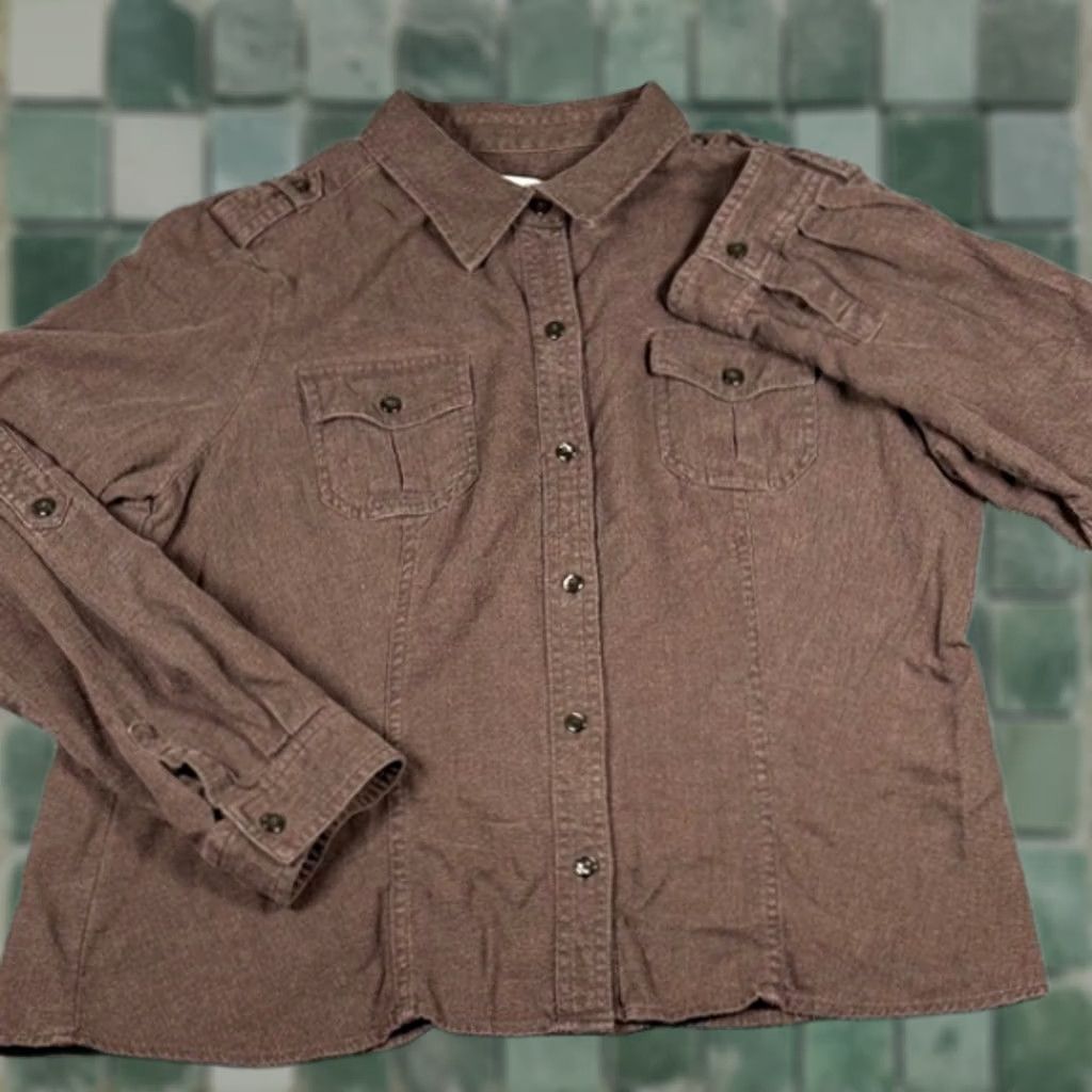 Vintage VINTAGE Christopher Banks XL Brown Linen Blend Button Down Shirt Roll Tab Sleeve Fall Women XL Brown Button-Down Shirt Womens Size XL / US 12-14 / IT 48-50 - 1 Thumbnail