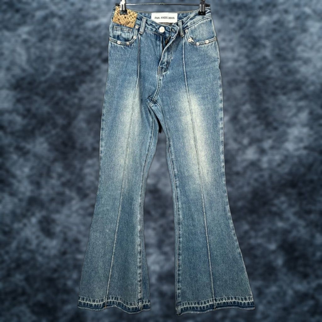 Denime Ann Andelman Womens Flared Denim Jeans 100% Cotton Blue Distressed Size 24 Vintage? No Size 42" / US 20 - 1 Thumbnail