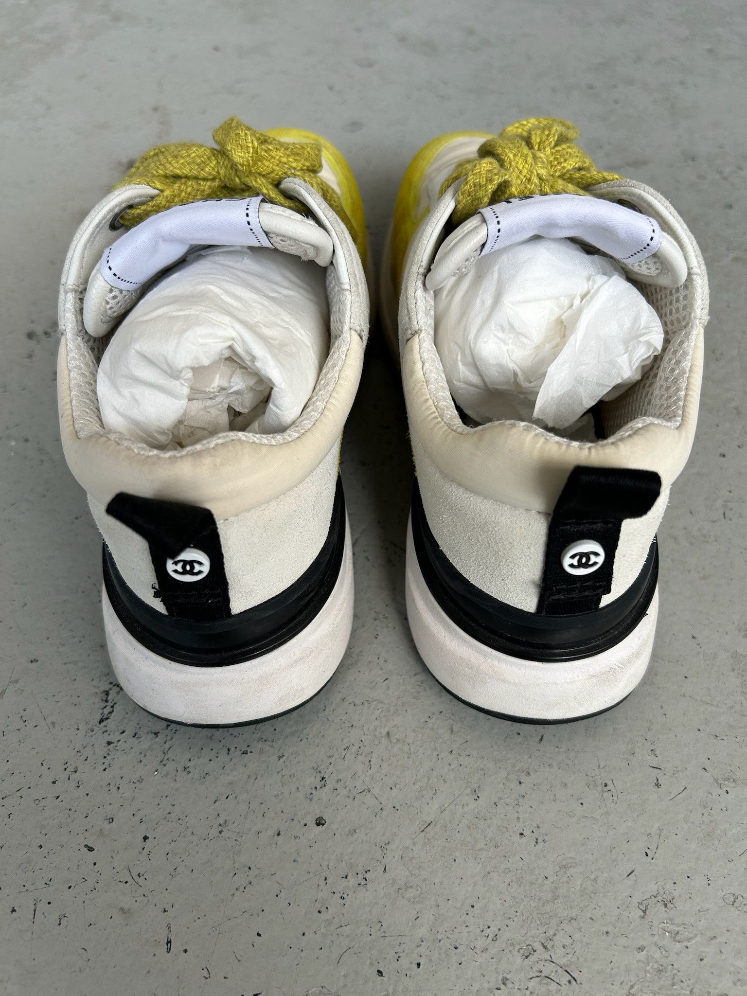 Chanel Chanel Suede Calfskin Ivory Light Grey & Yellow Runners Size US 6.5 / IT 36.5 - 4 Thumbnail