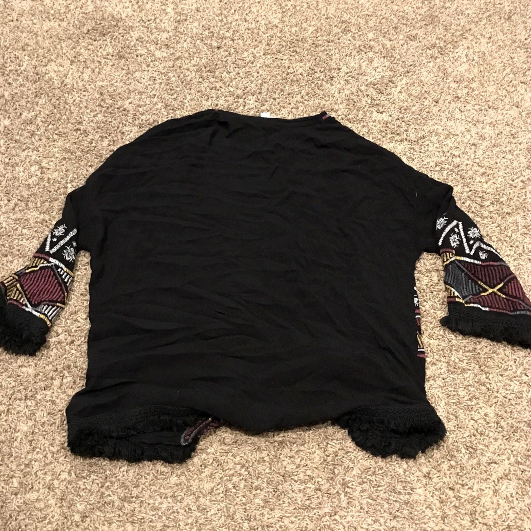 Vintage Knox Rose Womens S Cardigan Black Embroidered Open Knit Rayon Kimono Sleeve Size S / US 4 / IT 40 - 3 Thumbnail