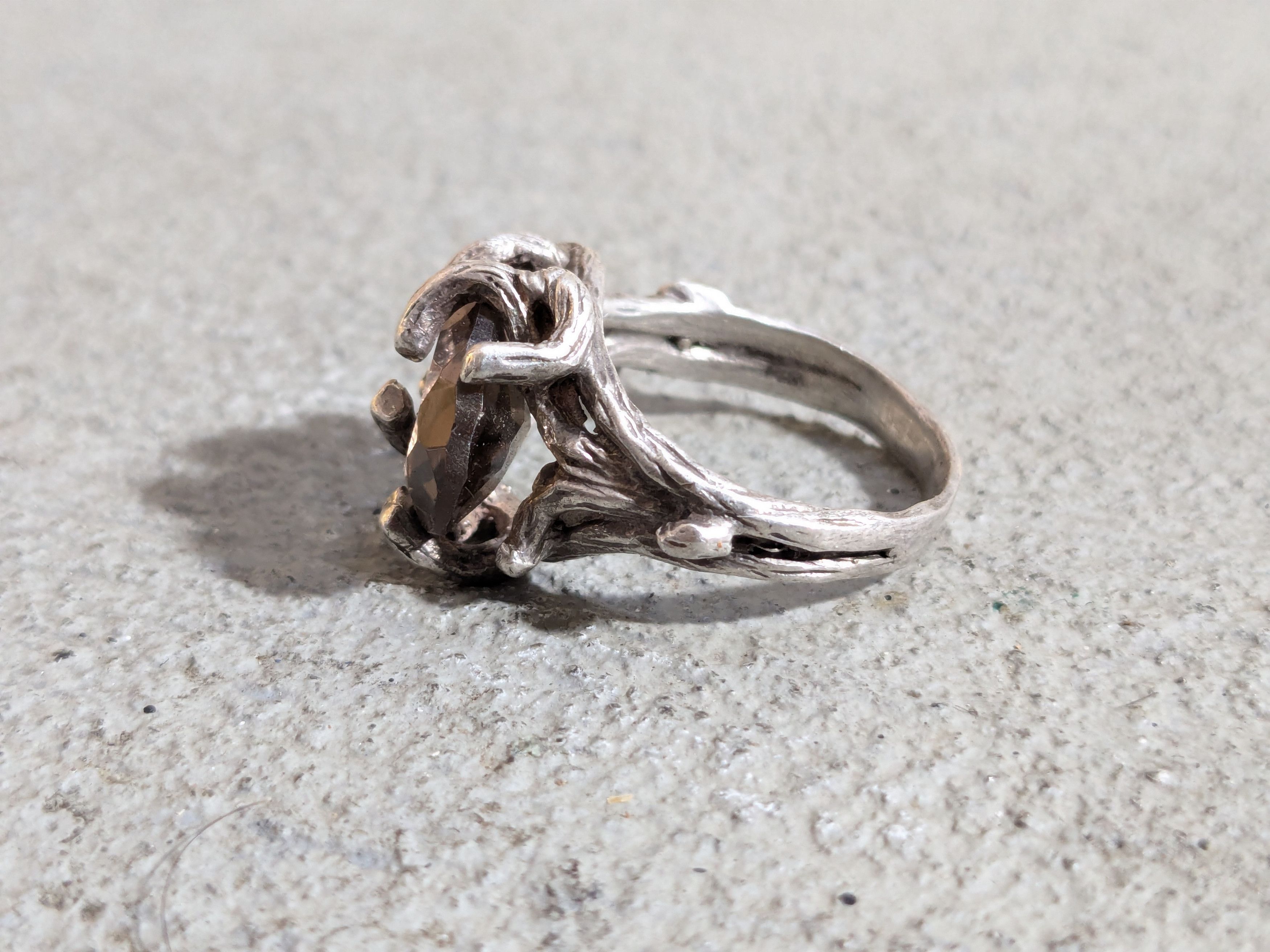Vintage Vintage Sterling Silver Ring Smoky Quartz 8.25 Brutalist Size ONE SIZE - 2 Thumbnail