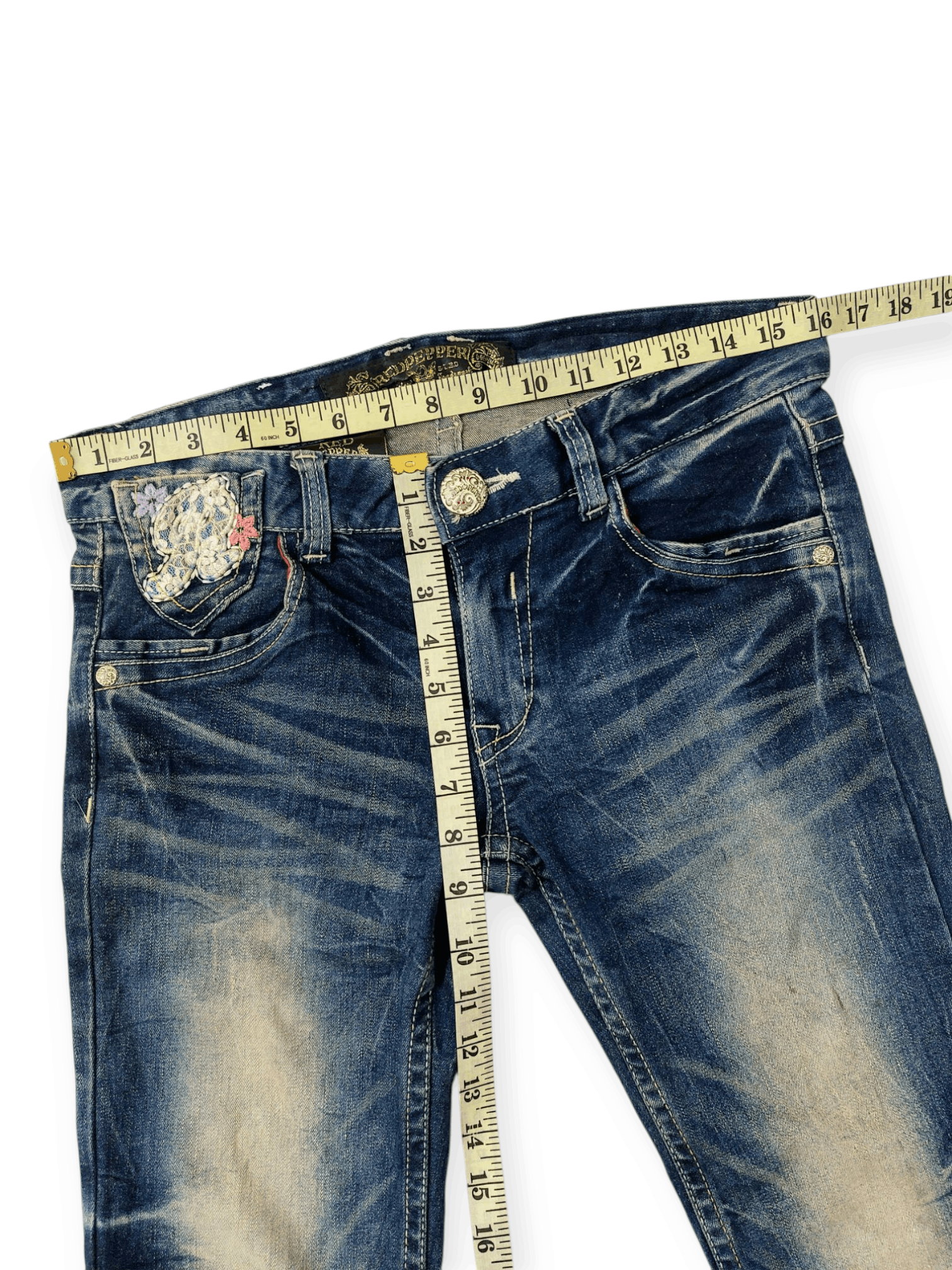 Designer 🔥Red Pepper Jeans Flare Embroidery Florish Skull Size 31" - 17 Thumbnail