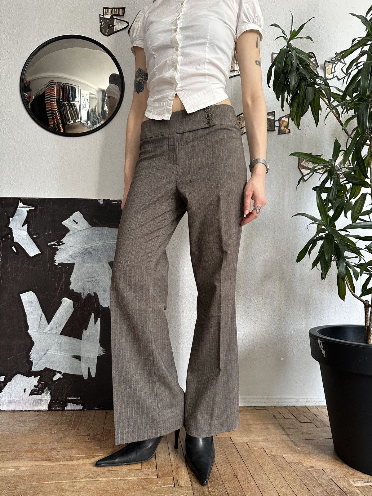 Beauty Beast × Japanese Brand Sade Office Siren Corpcore Wide Leg Stripe Pants Flared 00s Size 30" / US 8 / IT 44 - 1 Thumbnail