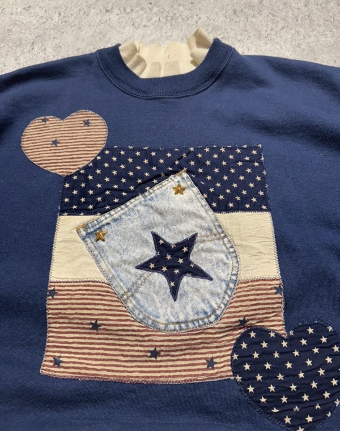 Hanes × Vintage Vintage Hanes Sweatshirt Navy Blue Patchwork Retro 90s Size US M / EU 48-50 / 2 - 5 Thumbnail