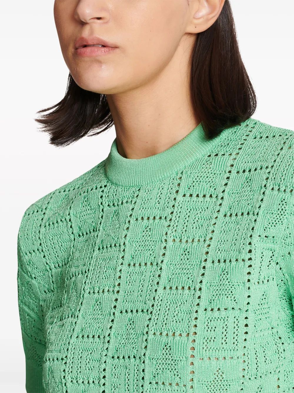 Balmain o1s1wg110825 Monogram Jacquard Top in Green Size L / US 10 / IT 46 - 4 Thumbnail
