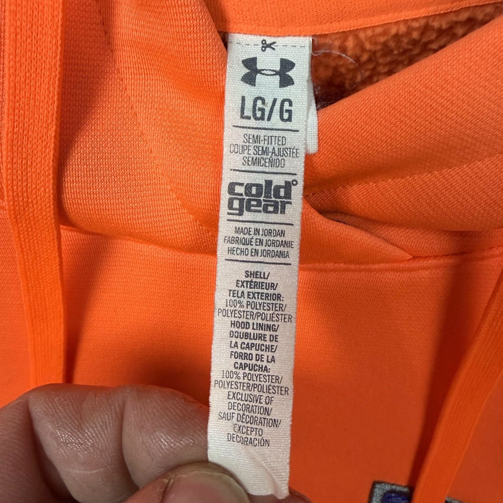 Under Armour Under Armour ColdGear Hoodie Mens Large Orange Blue Pullover Fleece Sweatshirt Size US L / EU 52-54 / 3 - 5 Thumbnail