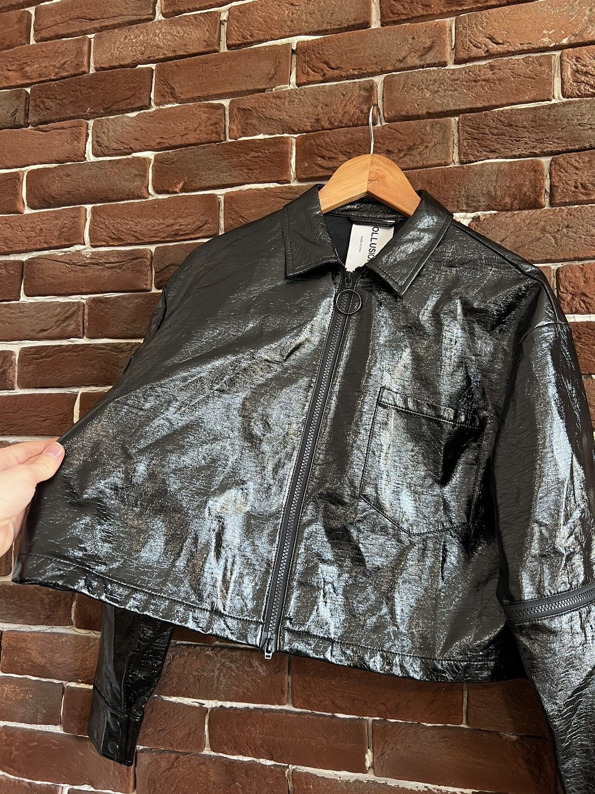 Vintage Y2k Black Vinyl Avant Garde Cropped Jacket Dark Gothic Rave Size US S / EU 44-46 / 1 - 3 Thumbnail