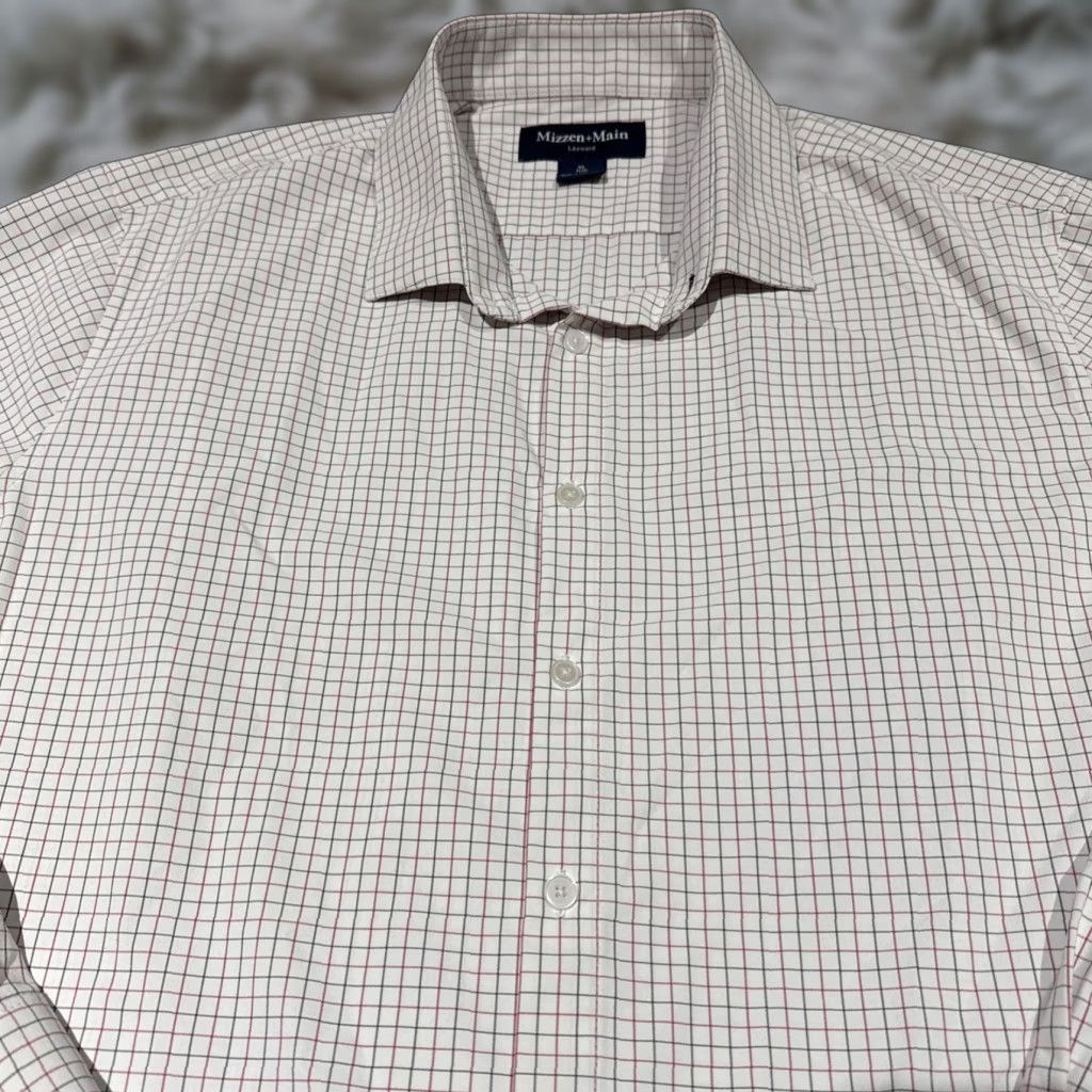 Mizzen+Main Mizzen+Main Shirt Mens XL White Grid Check Leeward Performance Athletic Trim Fit Button-Up Long Sleeve Collared Size US XL / EU 56 / 4 - 1 Thumbnail
