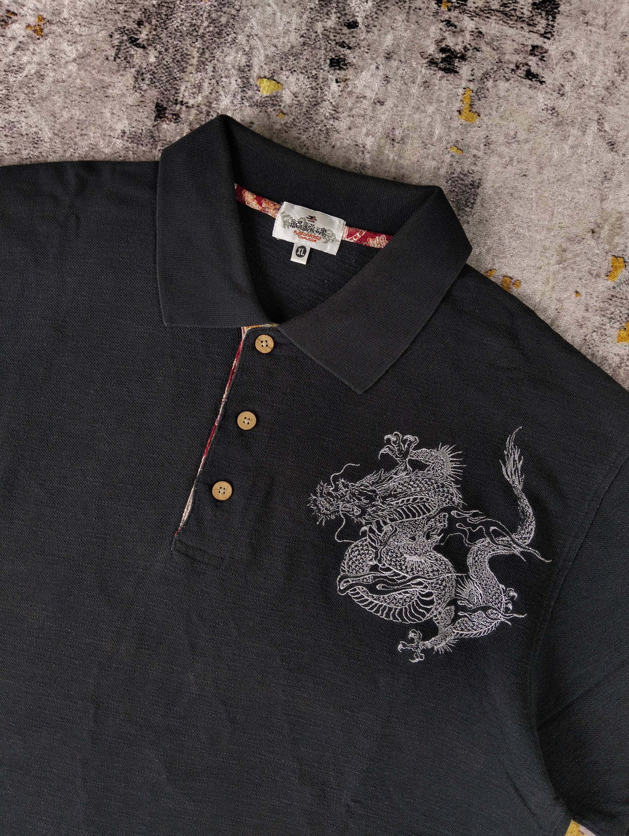 Karakuri Tamashii Karakuri Tamashii Dragon Embroidered Faded Polo Shirt Size US XL / EU 56 / 4 - 4 Thumbnail
