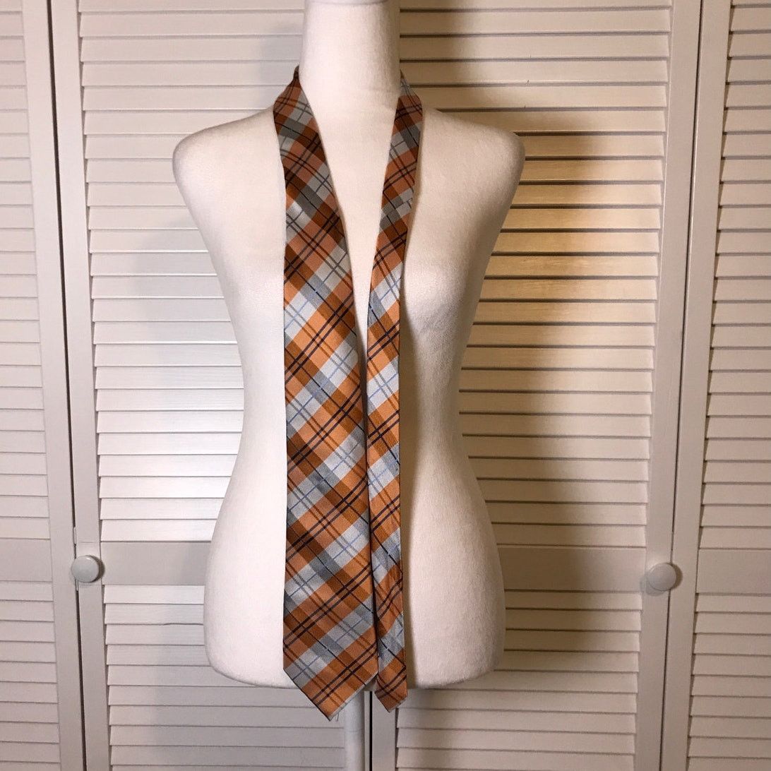 Other Clericci Orange Silver Plaid Wide Classic Mens Necktie Size ONE SIZE - 2 Thumbnail