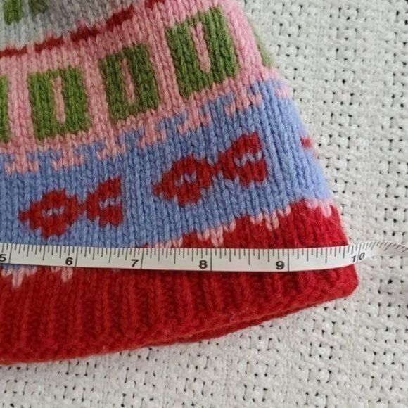 Designer Bula Graphic 100% Lambswool Multicolored Knit Winter Hat Size ONE SIZE - 3 Thumbnail