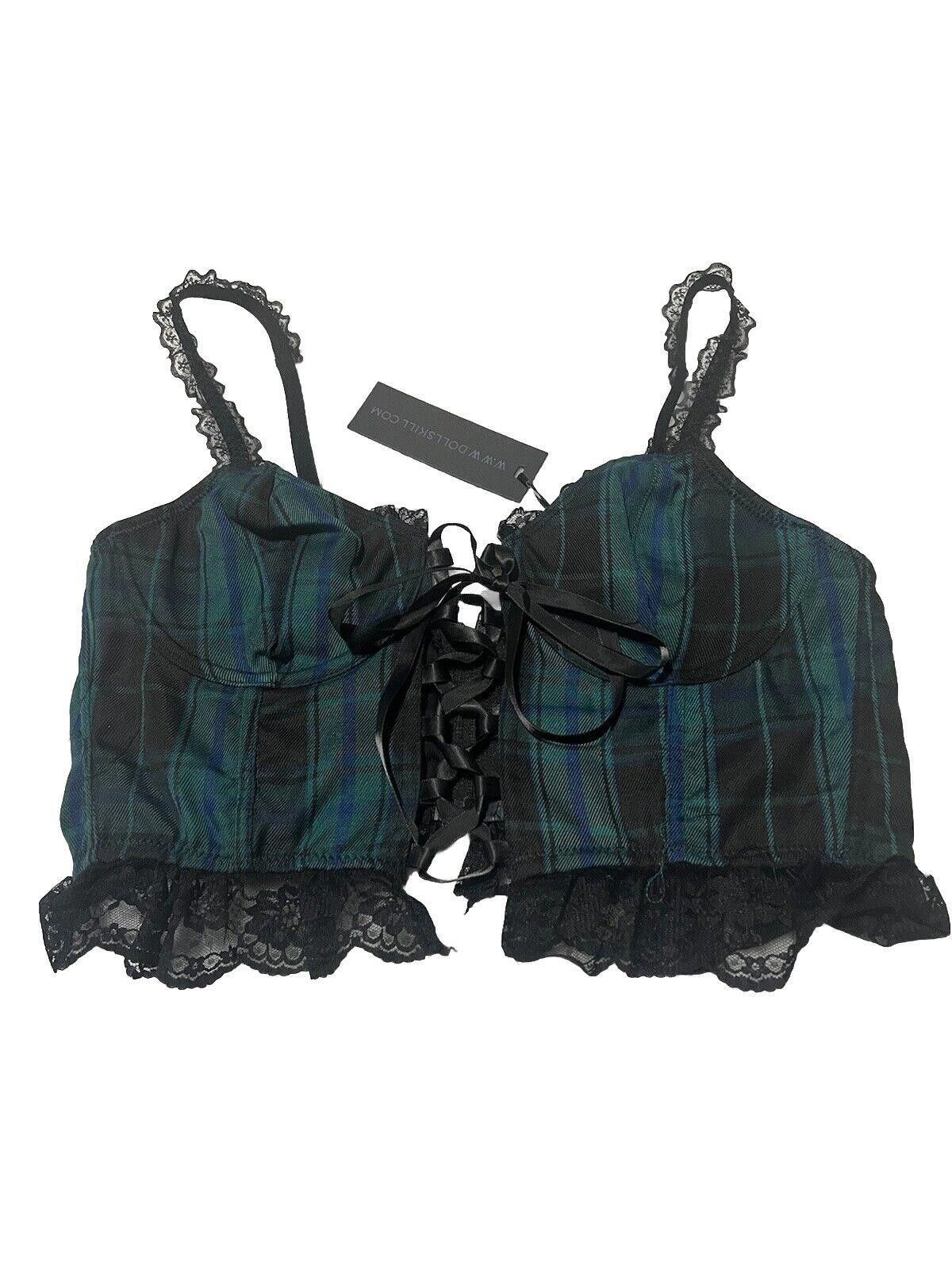 Designer M Green Plaid Punk Top Buckle Widow Goth Dolls Kill Crop Top Size M / US 6-8 / IT 42-44 - 1 Thumbnail