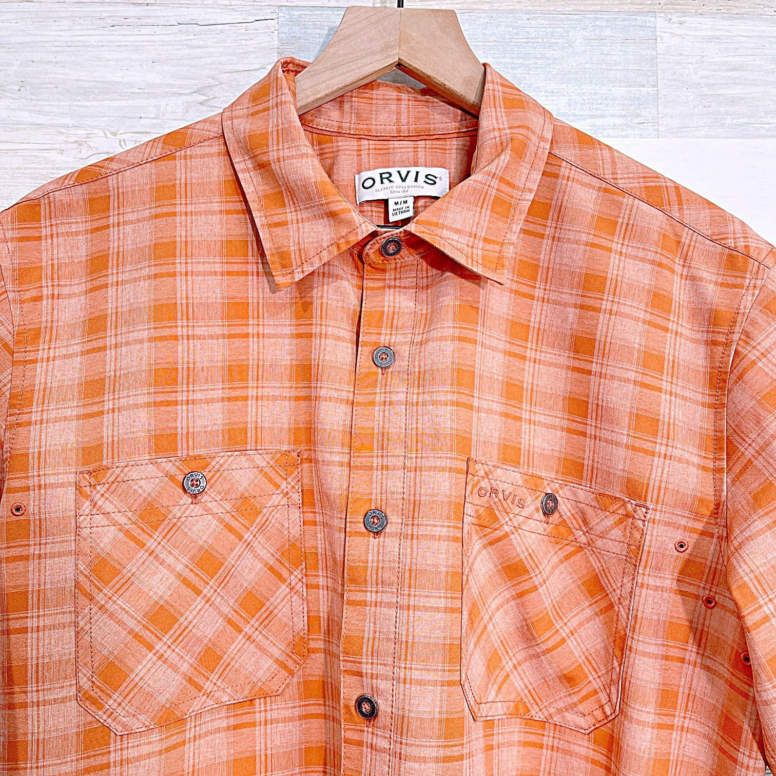 Orvis Orvis Short Sleeve Tech Shirt Orange Plaid Mens Medium Size US M / EU 48-50 / 2 - 2 Thumbnail