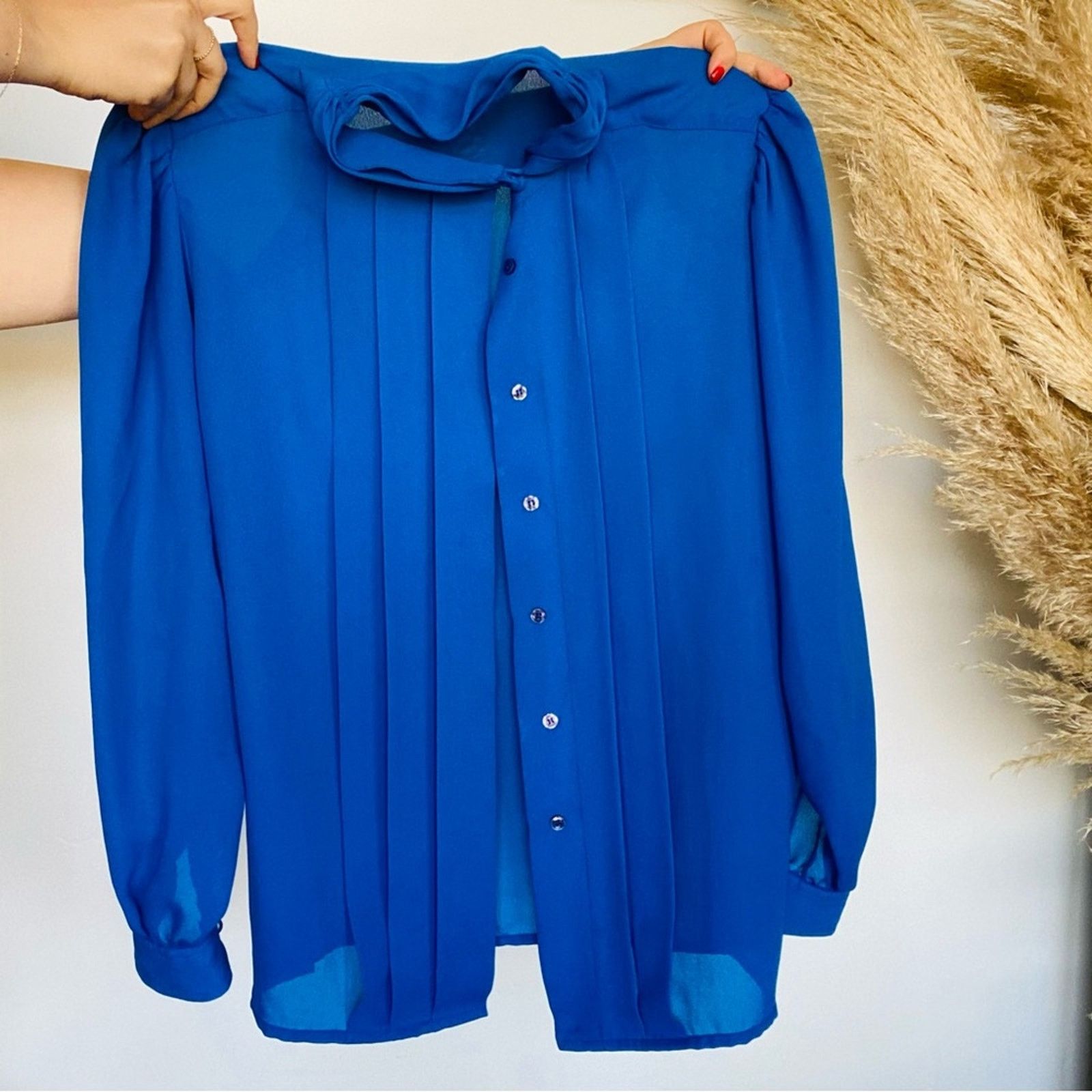 Vintage VINTAGE Royal Blue Long Sleeve Sheer Button Blouse Shirt Top Size S / US 4 / IT 40 - 7 Thumbnail