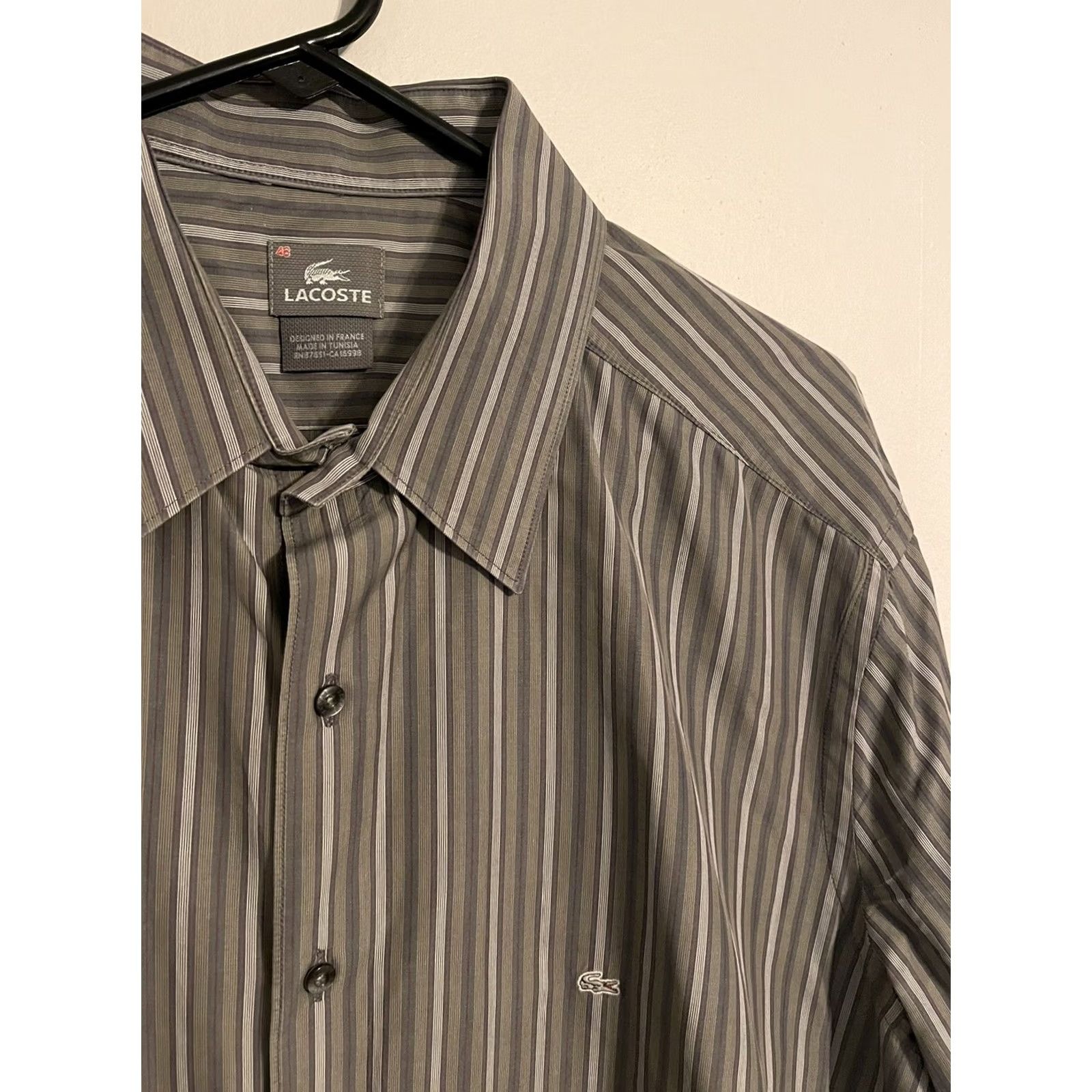Lacoste Lacoste Shirt Men's XL XLarge 44 Gray Striped L/S Button Up Croc Casual Dress Size US XL / EU 56 / 4 - 2 Thumbnail