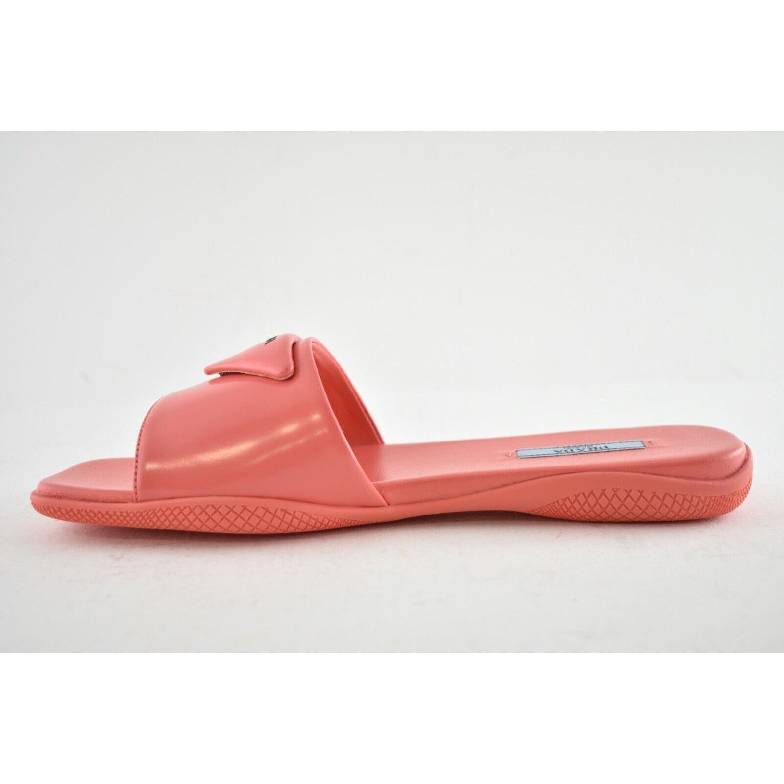Prada Prada Corallo Red Rubber Leather Triangle Logo Slide Sandal Size US 7.5 / IT 37.5 - 9 Thumbnail