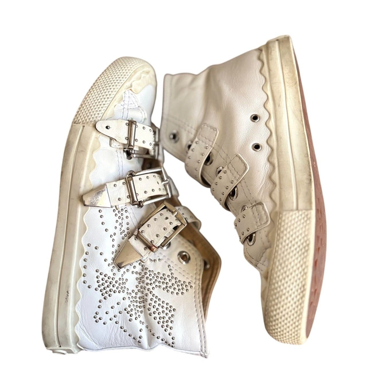 Chloe CHLOÉ 'Kyle' White Studded Buckle High Top Sneakers EU 36 Size US 6 / IT 36 - 1 Thumbnail