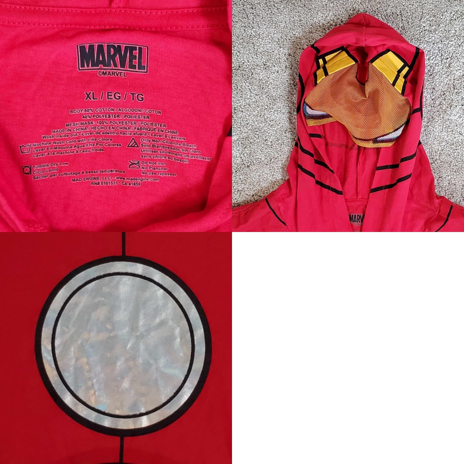 Vintage Marvel Avengers Mens Hoodie With Face Mask Built In Hood XL Size US XL / EU 56 / 4 - 8 Thumbnail