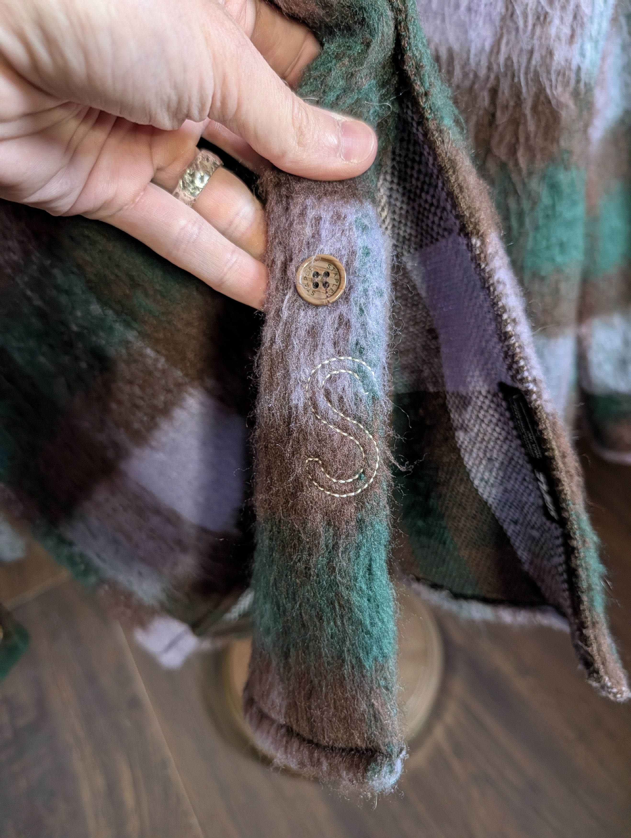 Staple Purple/Brown Plaid Fuzzy CPO Jacket sz L Size US L / EU 52-54 / 3 - 13 Thumbnail