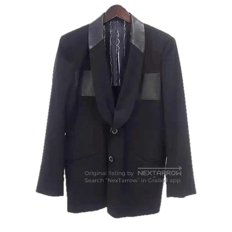 Roen Black Structured Jacket with Leather Accents - Size L. Size US L / EU 52-54 / 3 - 1 Thumbnail