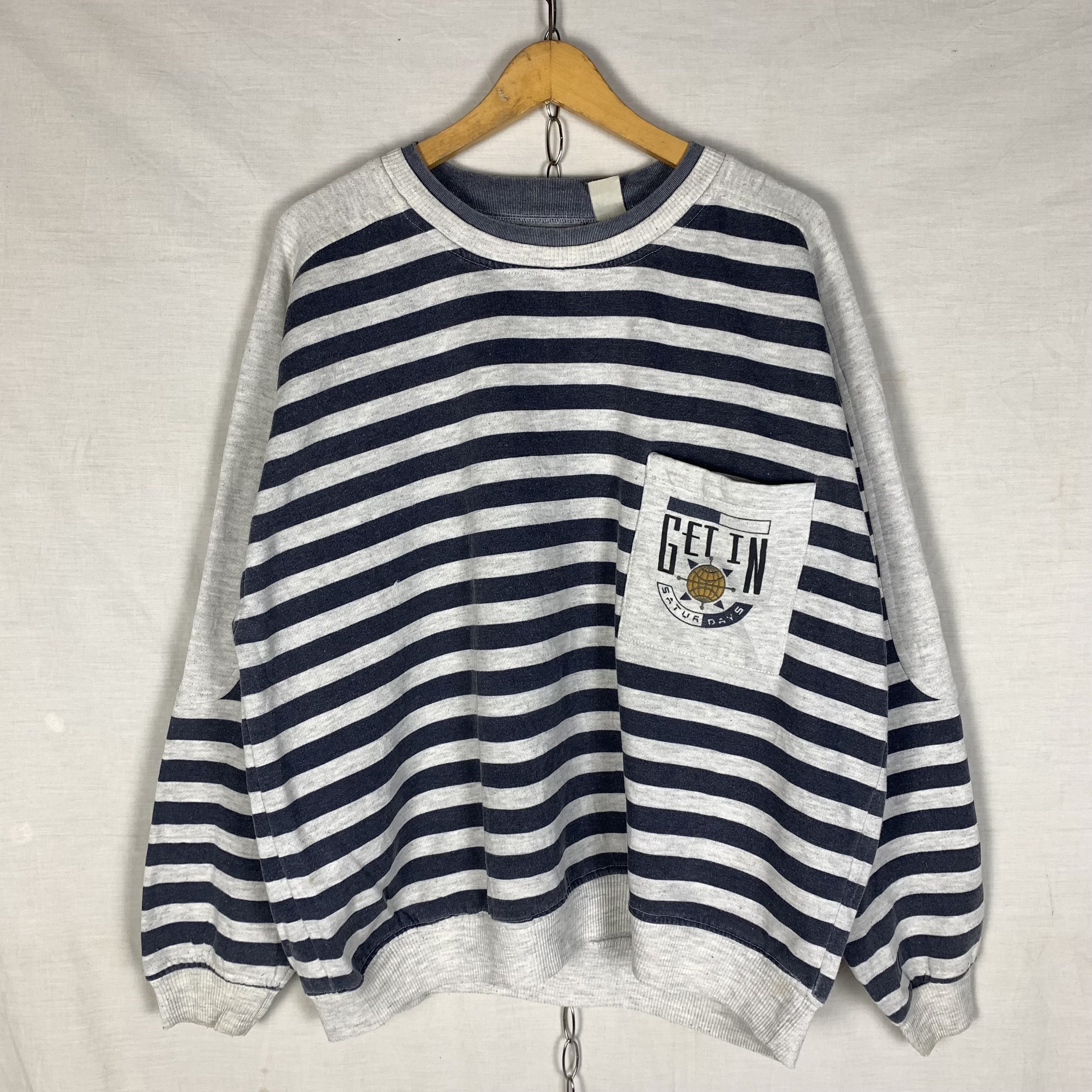 Vintage Vintage 90s Striped Prisoner Sweatshirt Crewneck Size US L / EU 52-54 / 3 - 1 Thumbnail