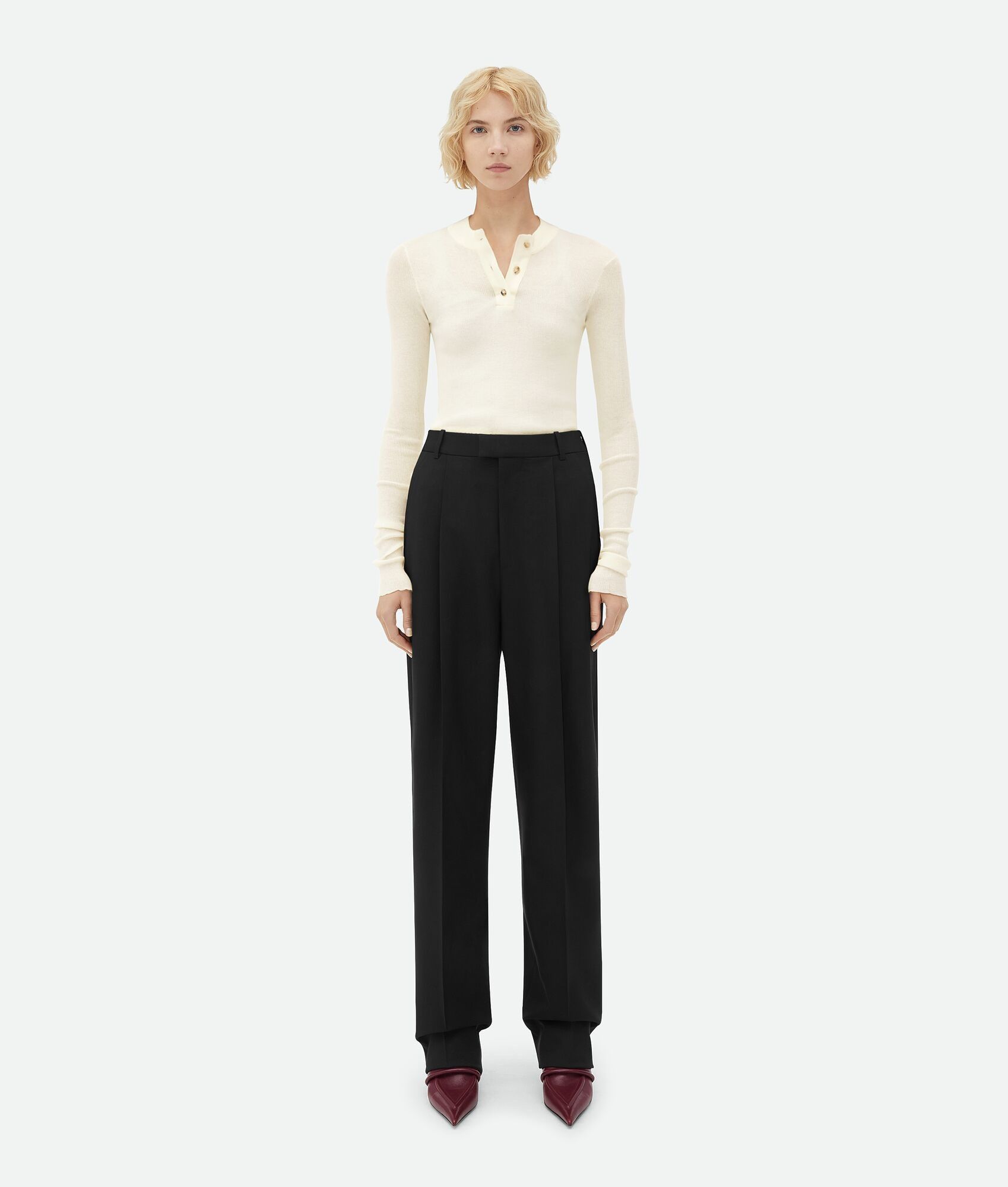 Bottega Veneta o1w1db10825 Light Wool Wide Leg Pants in Black Size 30" / US 8 / IT 44 - 1 Thumbnail