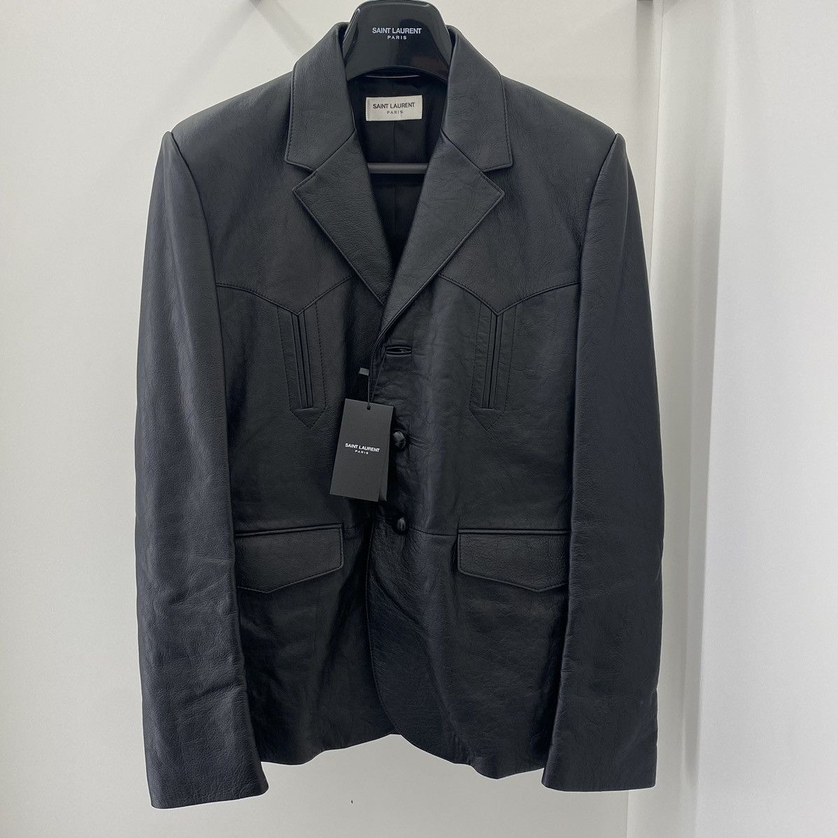 image of Saint Laurent Paris Saint Laurent Leather Blazer in Black, Men's (Size Large)