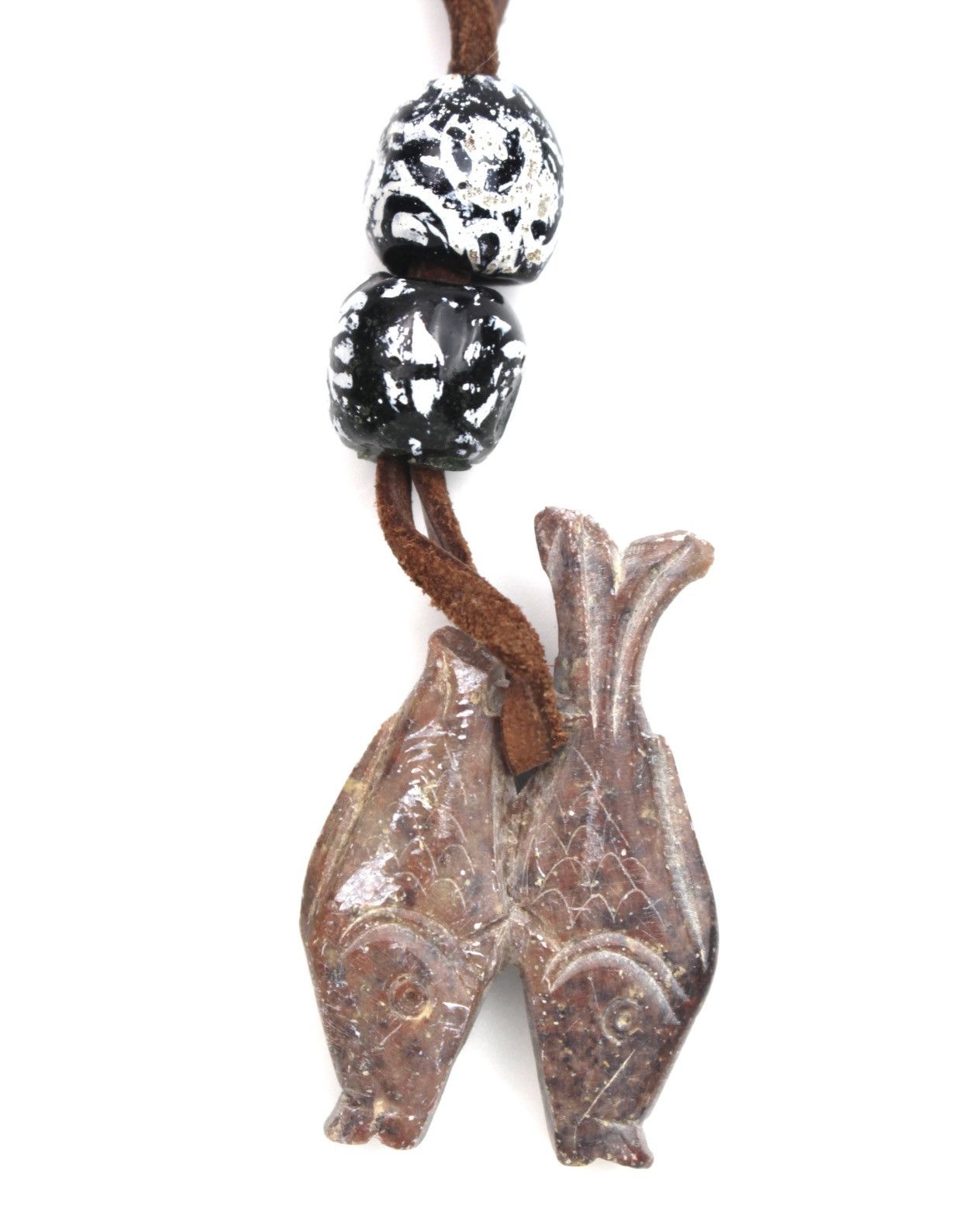 If Six Was Nine 1990S STONE TWIN FISH AMULET ON SUEDE CORD NECKLACE Size ONE SIZE - 2 Thumbnail