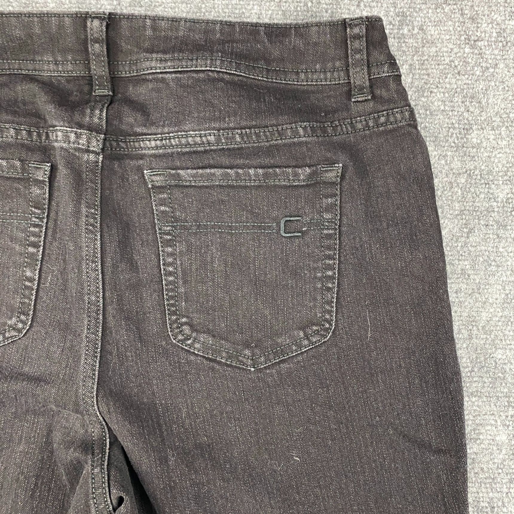 Vintage Chico's Jeans Women's 1.5 Bootcut Dark Wash Distressed Black Denim Stretch Pocket Logo Belt Loops Regular 32" Inseam Denim Jeans Womens Size 26" / US 2 / IT 38 - 7 Thumbnail