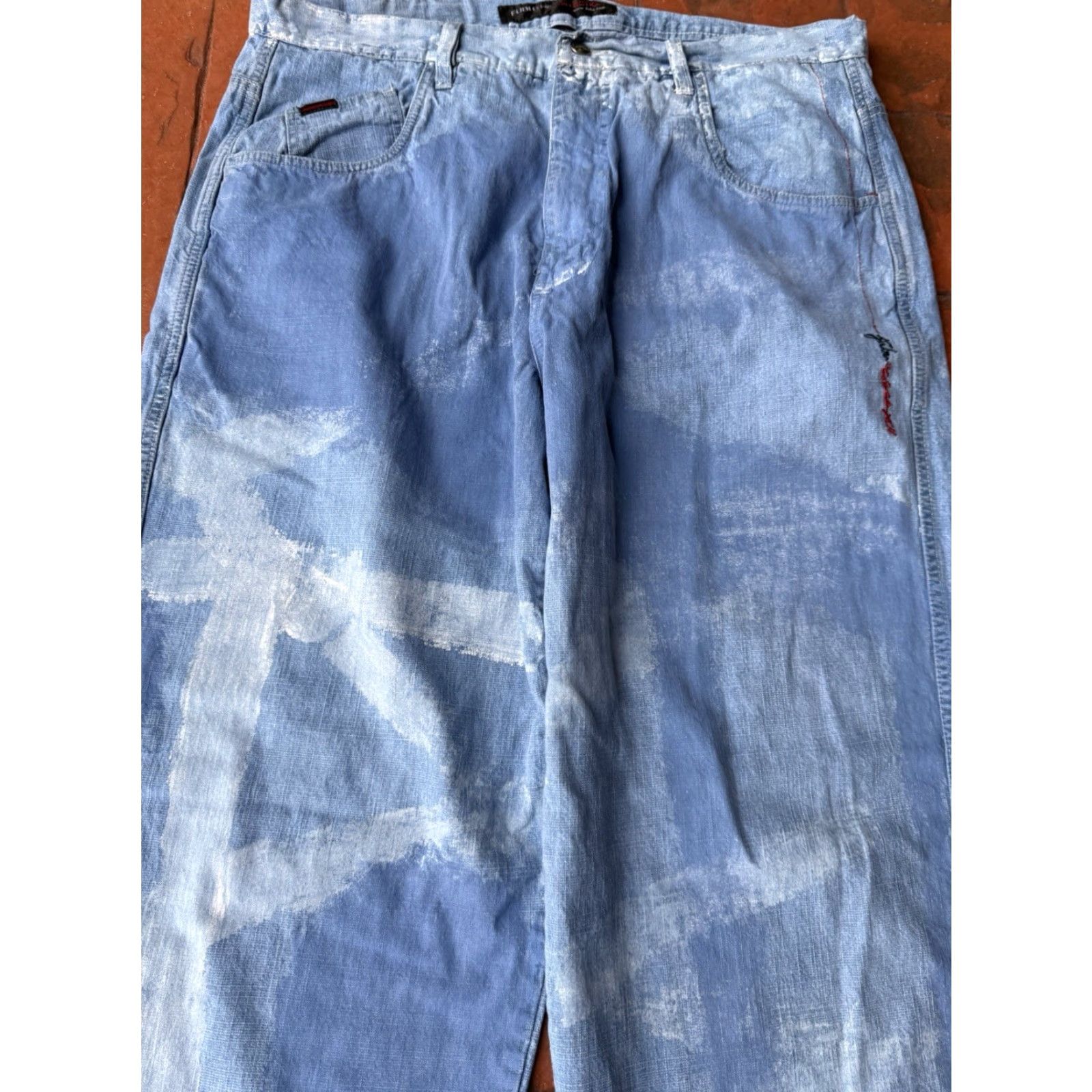 Fubu VINTAGE FUBU Baggy Jeans Men 38x34 Denim Straight Hip Hop 5-Pocket Stains Paint Splatter Blue Mens Size US 33 - 5 Thumbnail