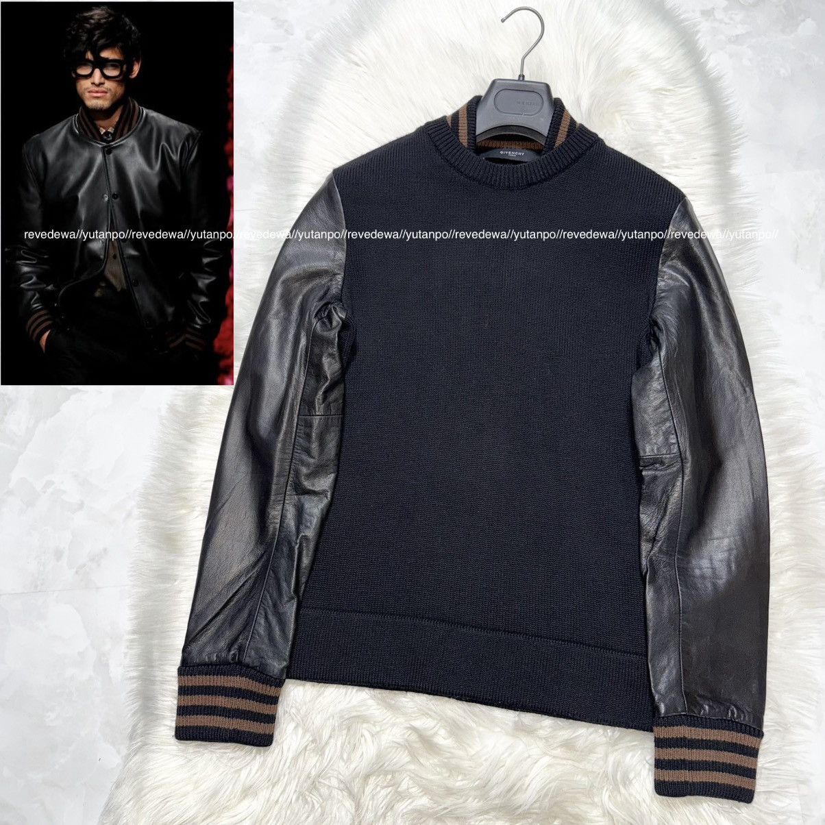 Authentic masterpiece Givenchy leather sleeve knit jacket
