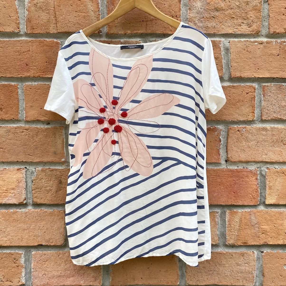 Max Mara Max Mara Striped Tee with Floral Appliqué Size M / US 6-8 / IT 42-44 - 2 Thumbnail