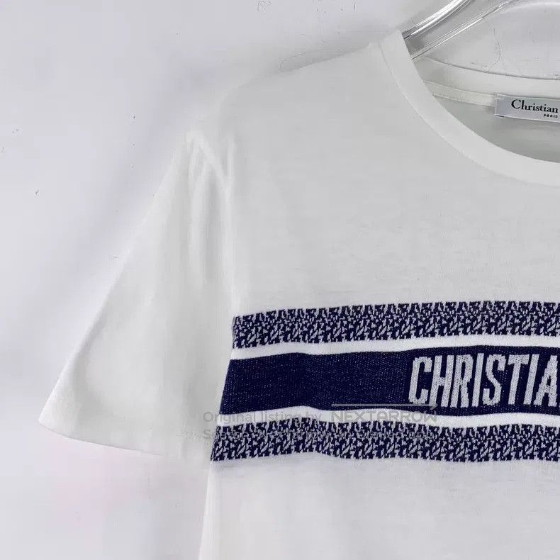 Dior Dior White striped letter inlaid cotton round-neck short-s Size S / US 4 / IT 40 - 3 Thumbnail