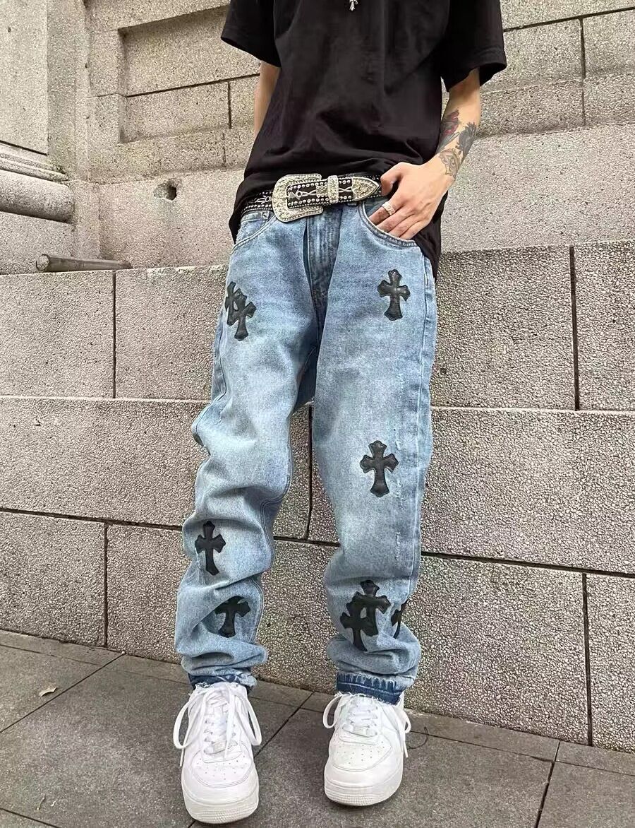 image of Vintage Washed Cross Patch Jeans in Blue, Men's (Size 34)