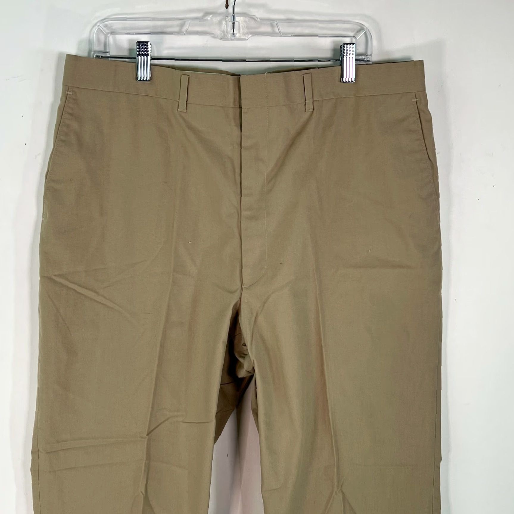Vintage Mens Flat Front Mid Rise Cotton Formal Straight Leg Tan Dress Pants 38X30 Size US 38 / EU 54 - 3 Thumbnail