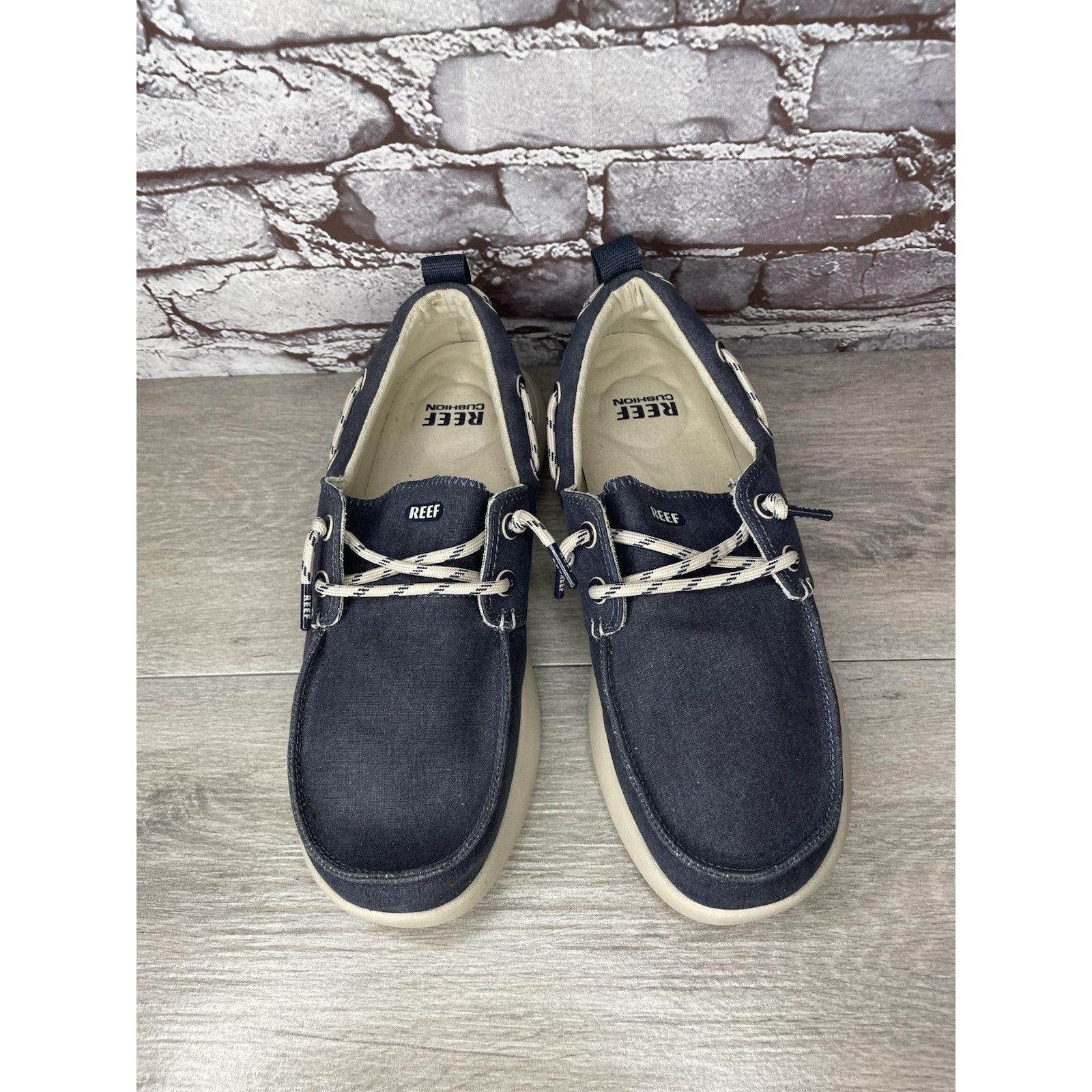 REEF Reef Swellsole Pier Shoes Navy Blue Canvas Fabric Boat Shoes Size US 11 / EU 44 - 2 Thumbnail