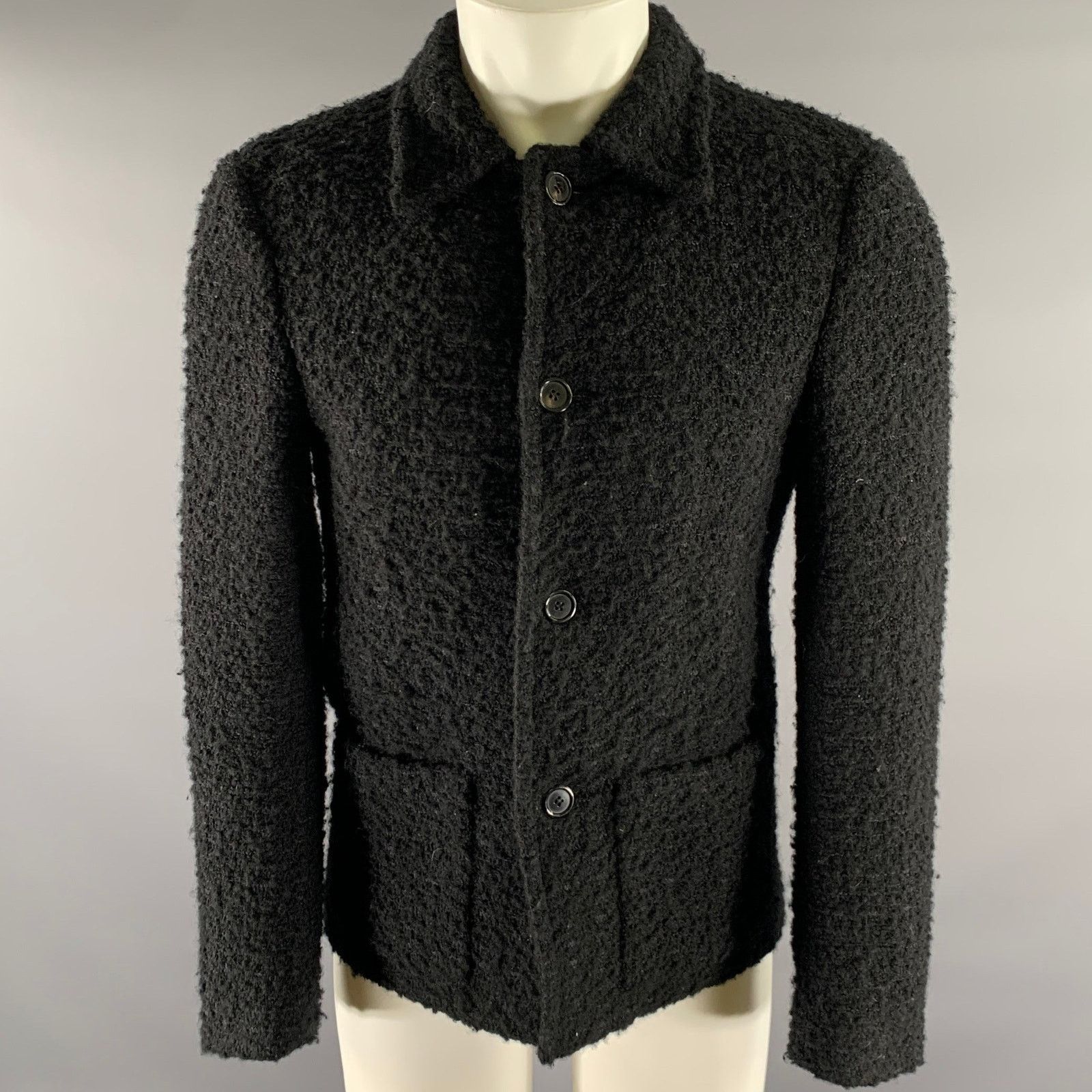 Saint Laurent Paris SAINT LAURENT Size M Black Tweed Wool Polyamide Coat Size 40R - 1 Thumbnail