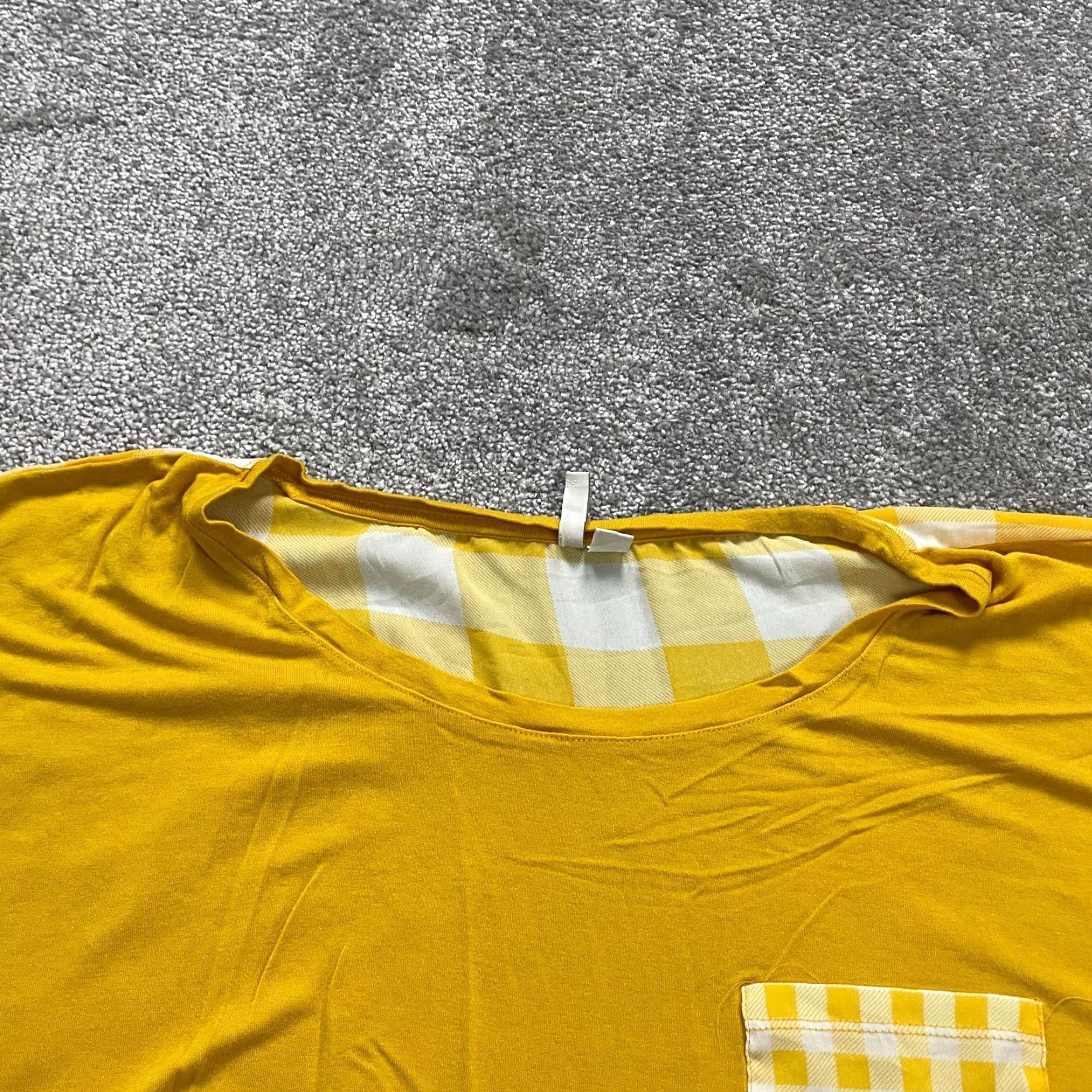 Vintage Cato Blouse Womens 20W Plus Yellow Check Short Sleeve Round Neck Knit Rayon Spandex Casual Size 3XL / US 20-22 - 4 Thumbnail