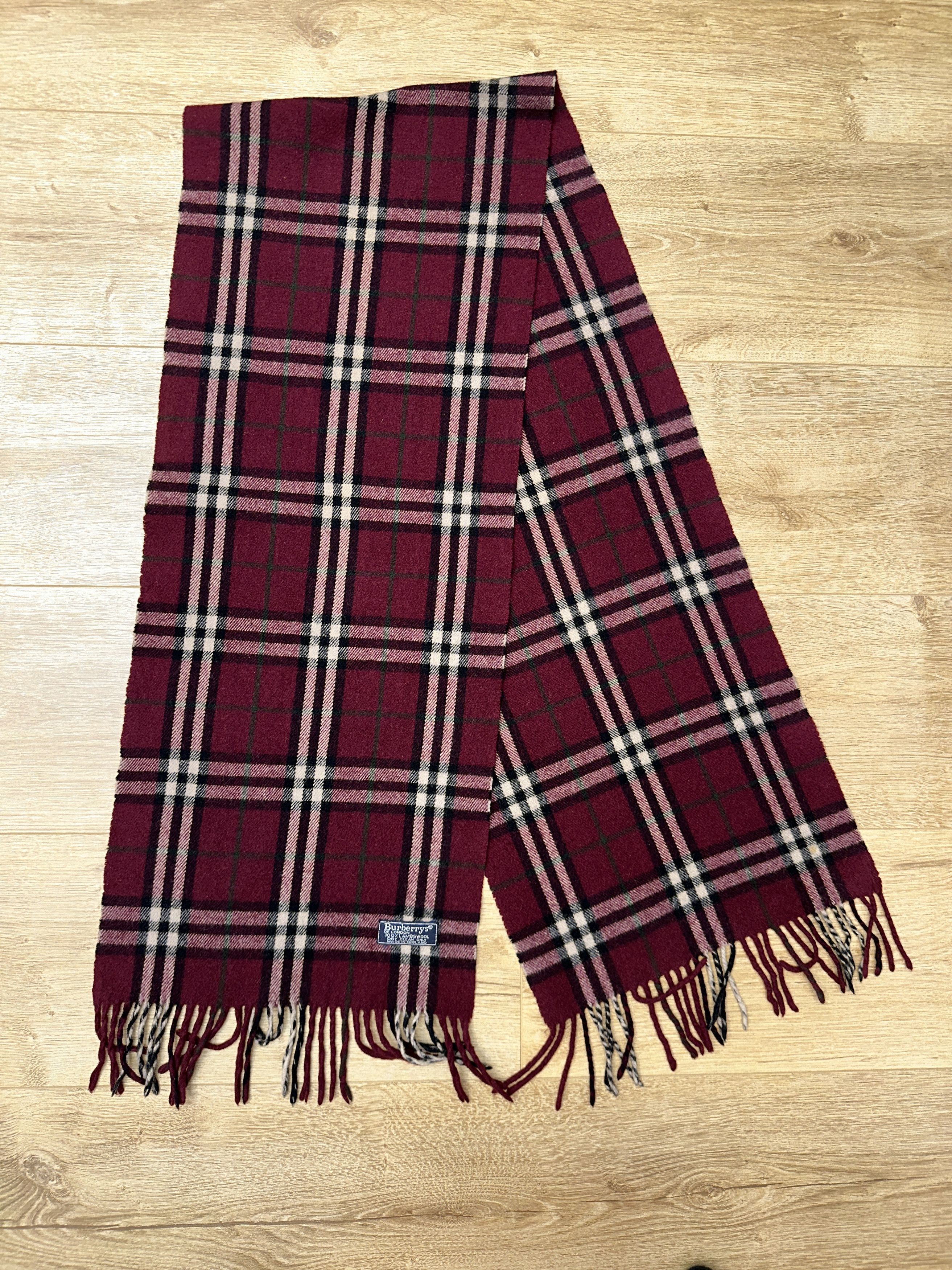 Burberry Iconic Burberrys Lambswool Burgundy Check Scarf 160x30cm Size ONE SIZE - 2 Thumbnail