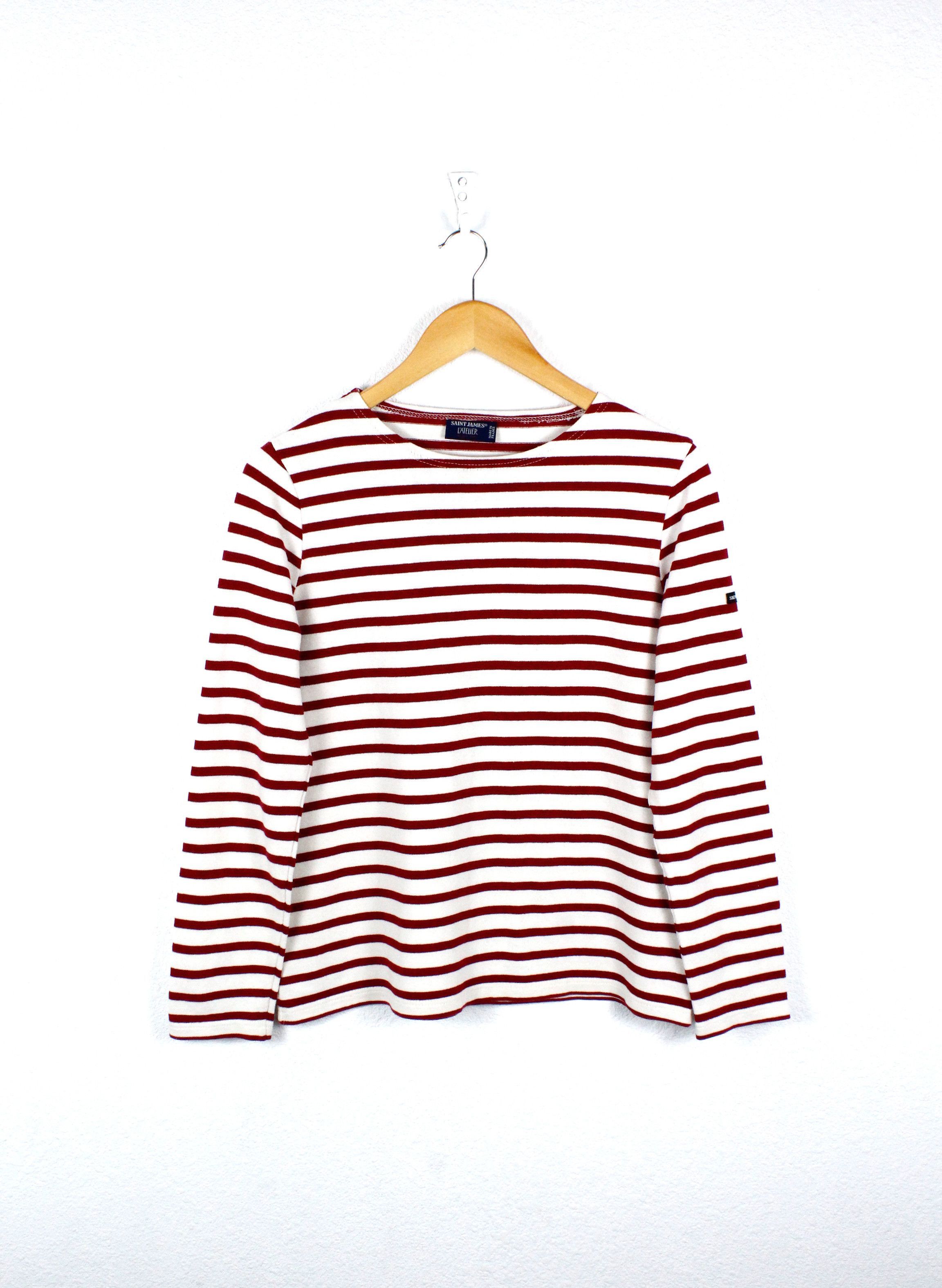 Saint James × Vintage Womens Saint James L'Atelier Striped Breton LS T-shirt 90s Size L / US 10 / IT 46 - 1 Thumbnail