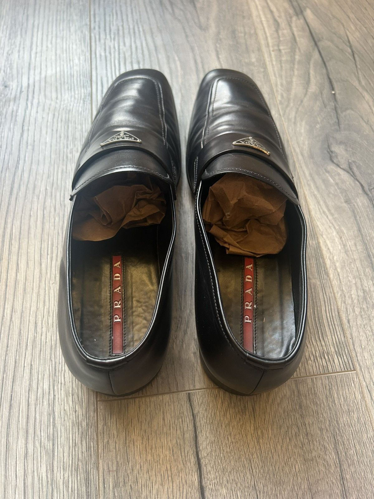 Prada Prada Black Leather Loafers with Logo Plate Size US 7 / EU 40 - 5 Thumbnail