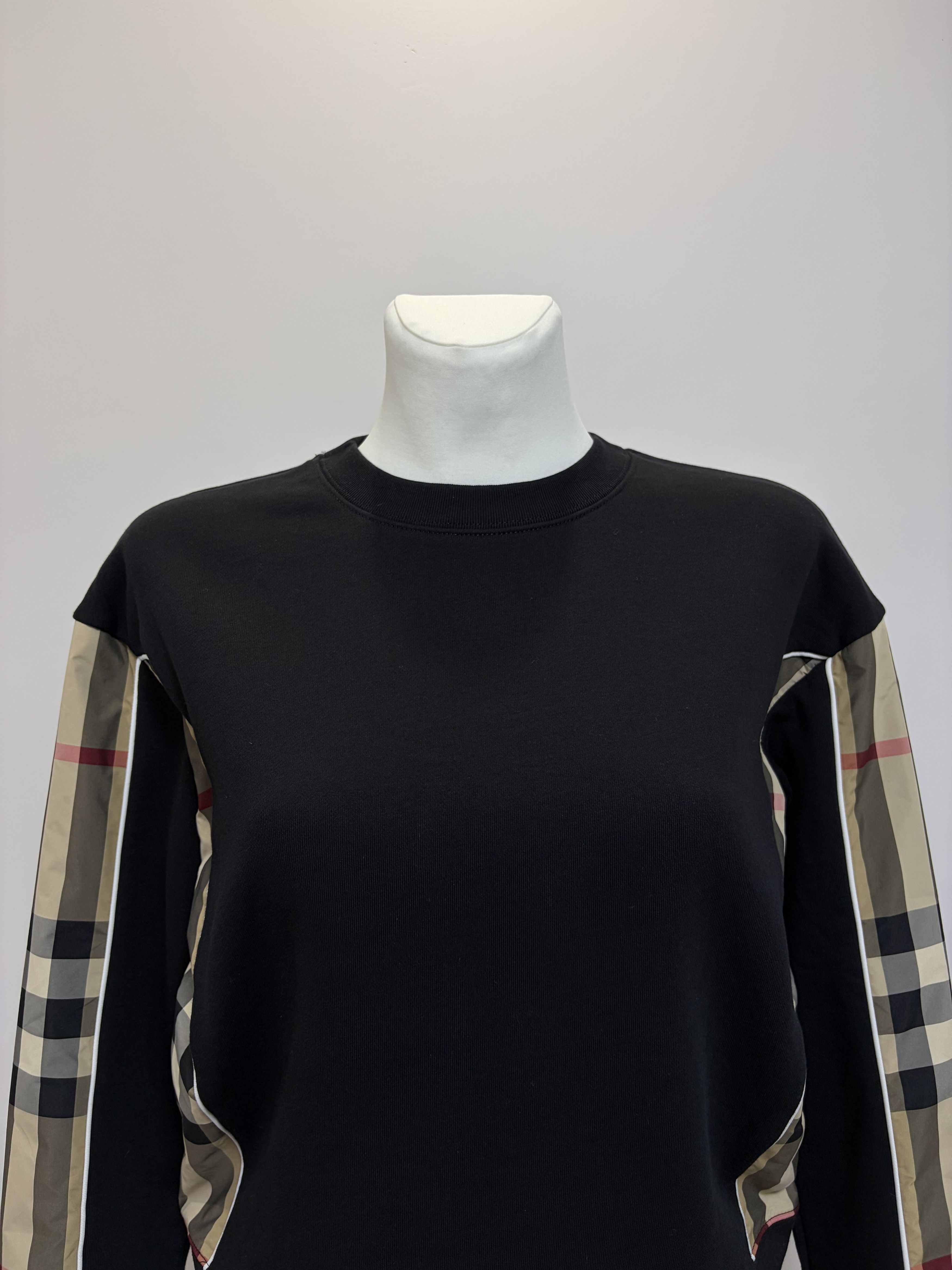 Burberry BURBERRY Sweatshirt Check Panel Cotton Nova Crewneck Black Size S / US 4 / IT 40 - 7 Thumbnail