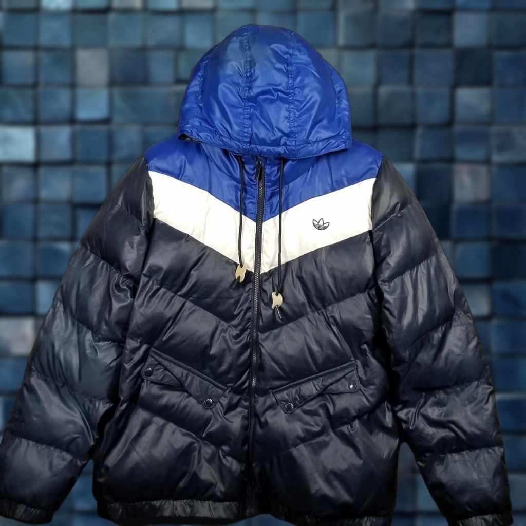 Adidas Adidas Jacket Woman XL Blue Puffer Hooded Chevron Colorblock Trefoil Quilted Size US XL / EU 56 / 4 - 1 Thumbnail