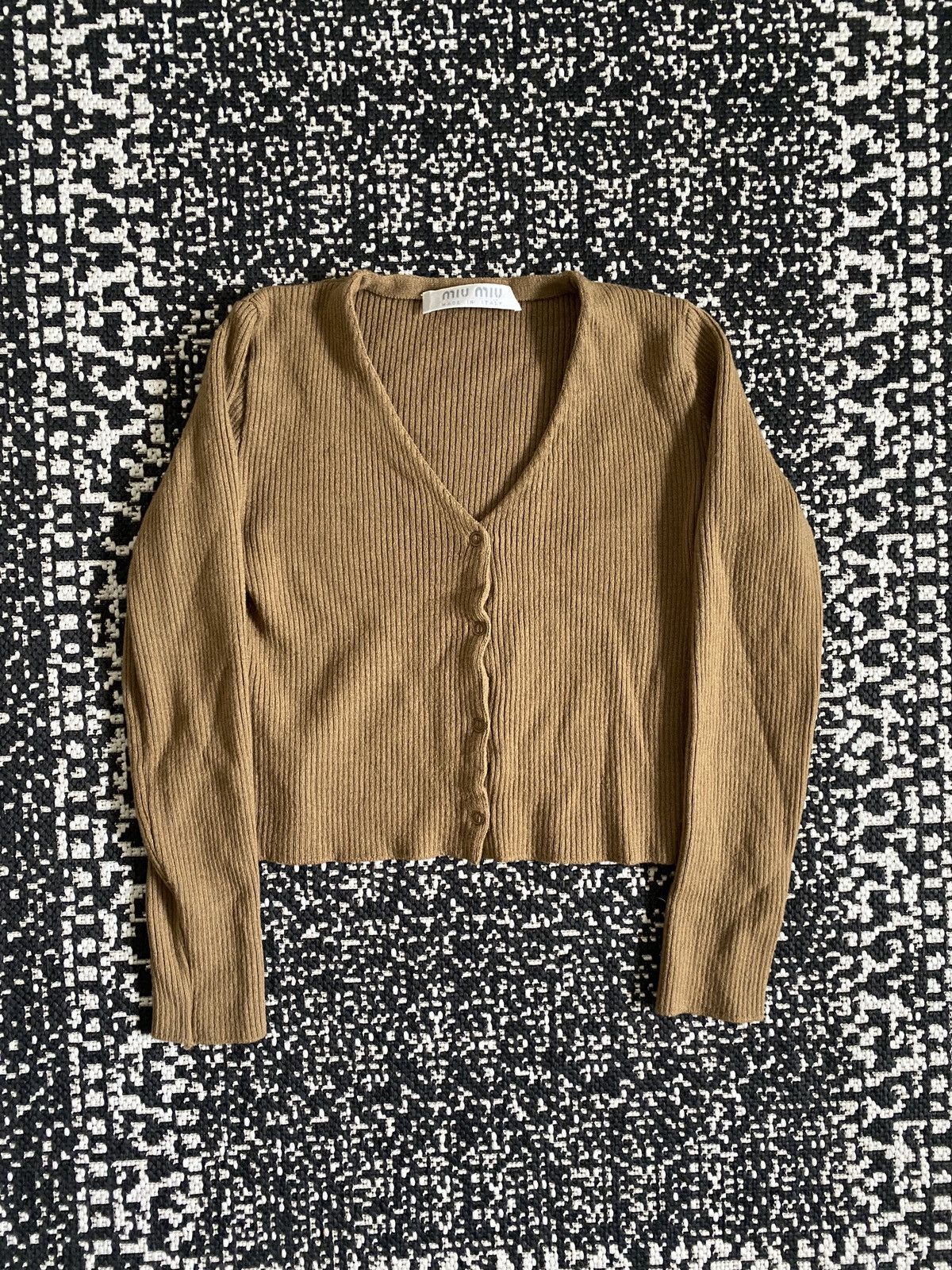 image of Archive Miu Miu 90's Cropped Wool Cardigan in Brown, Women's (Size Small)