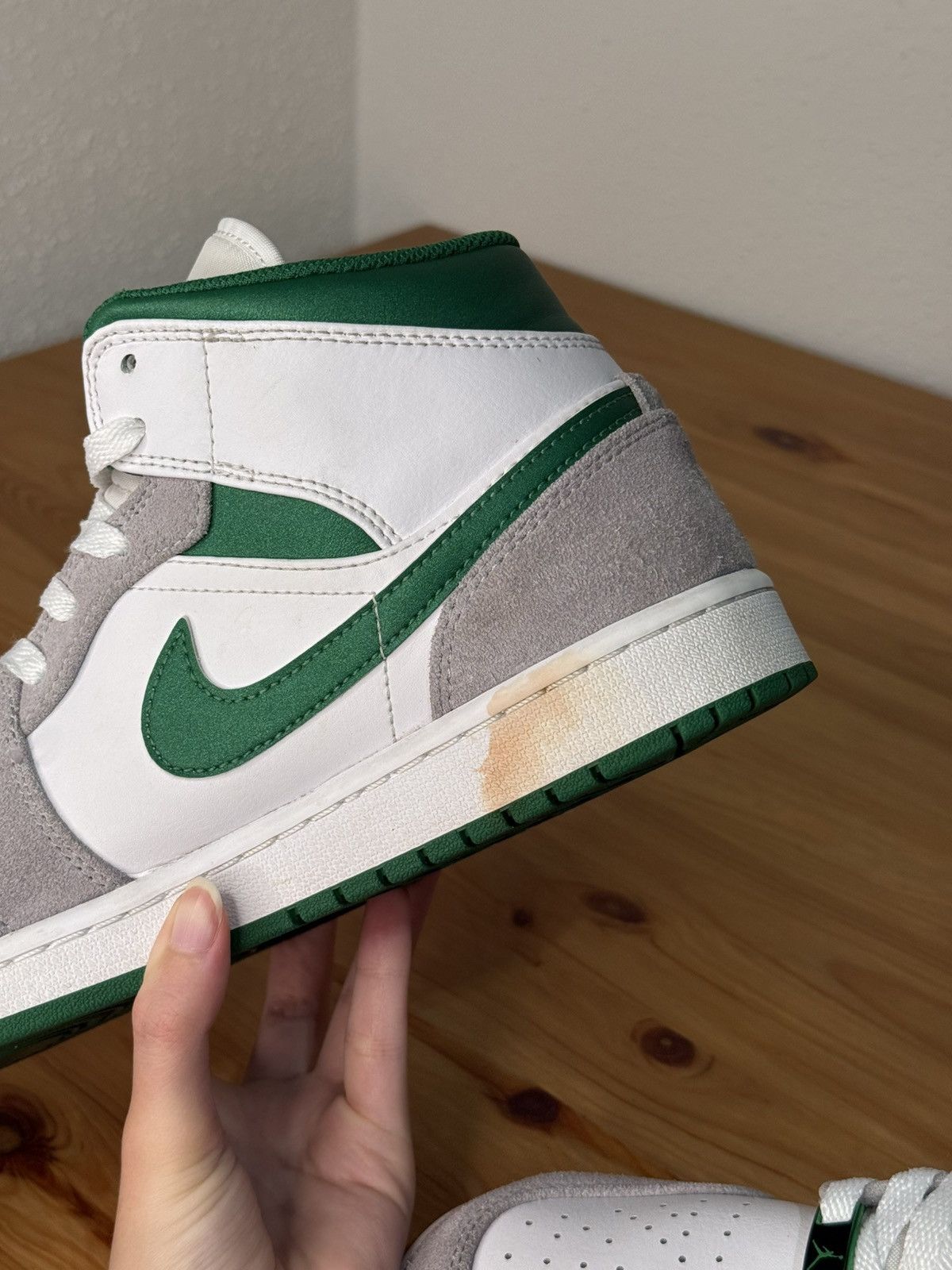 Jordan Brand Nike Air Jordan 1 Mid Grey Green Size US 9.5 / EU 42-43 - 6 Thumbnail