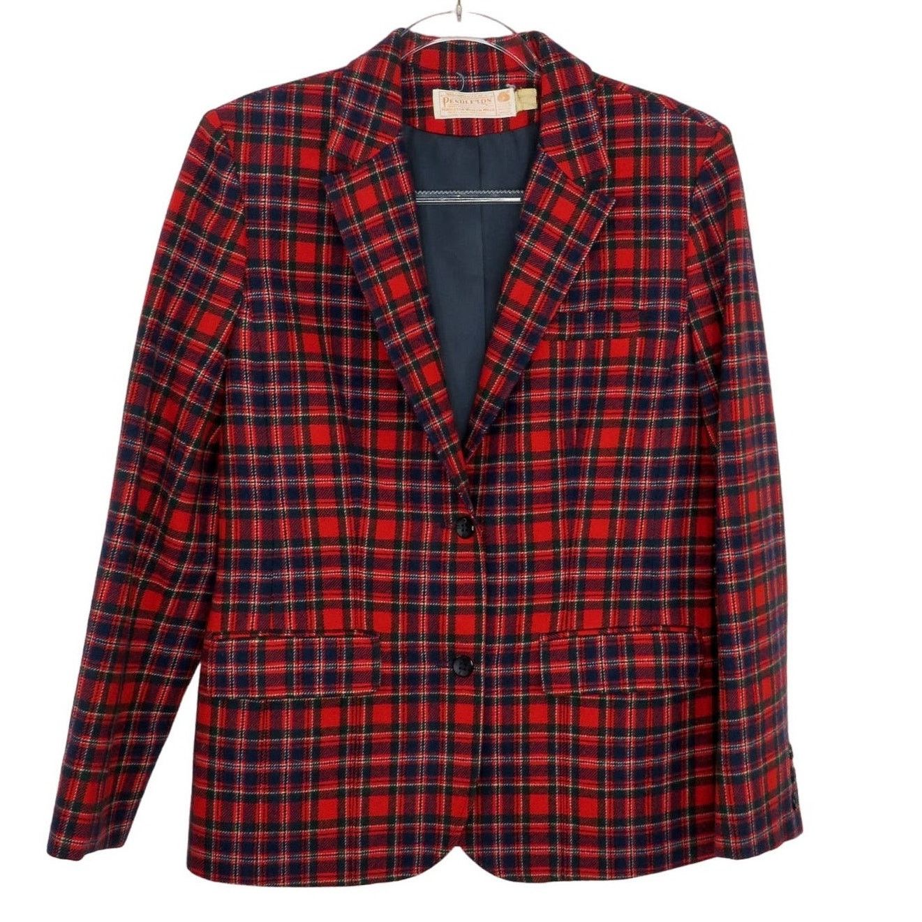 Pendleton × Vintage 80s Vintage Pendleton Red Plaid Wool Blazer Jacket Medium Size M / US 6-8 / IT 42-44 - 2 Thumbnail