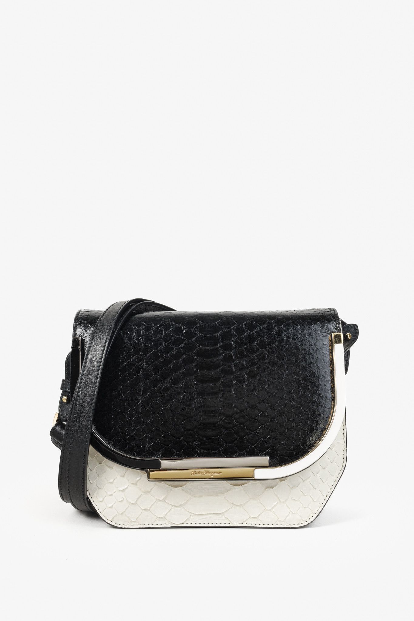 Salvatore Ferragamo Salvatore Ferragamo Python, Black White Saddle Bag Size ONE SIZE - 1 Thumbnail