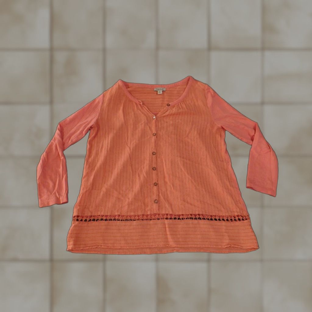 Lucky Brand Lucky Brand Shirt Womens Medium Button Down Long Sleeve Boho Lace Trim Top Size M / US 6-8 / IT 42-44 - 1 Thumbnail