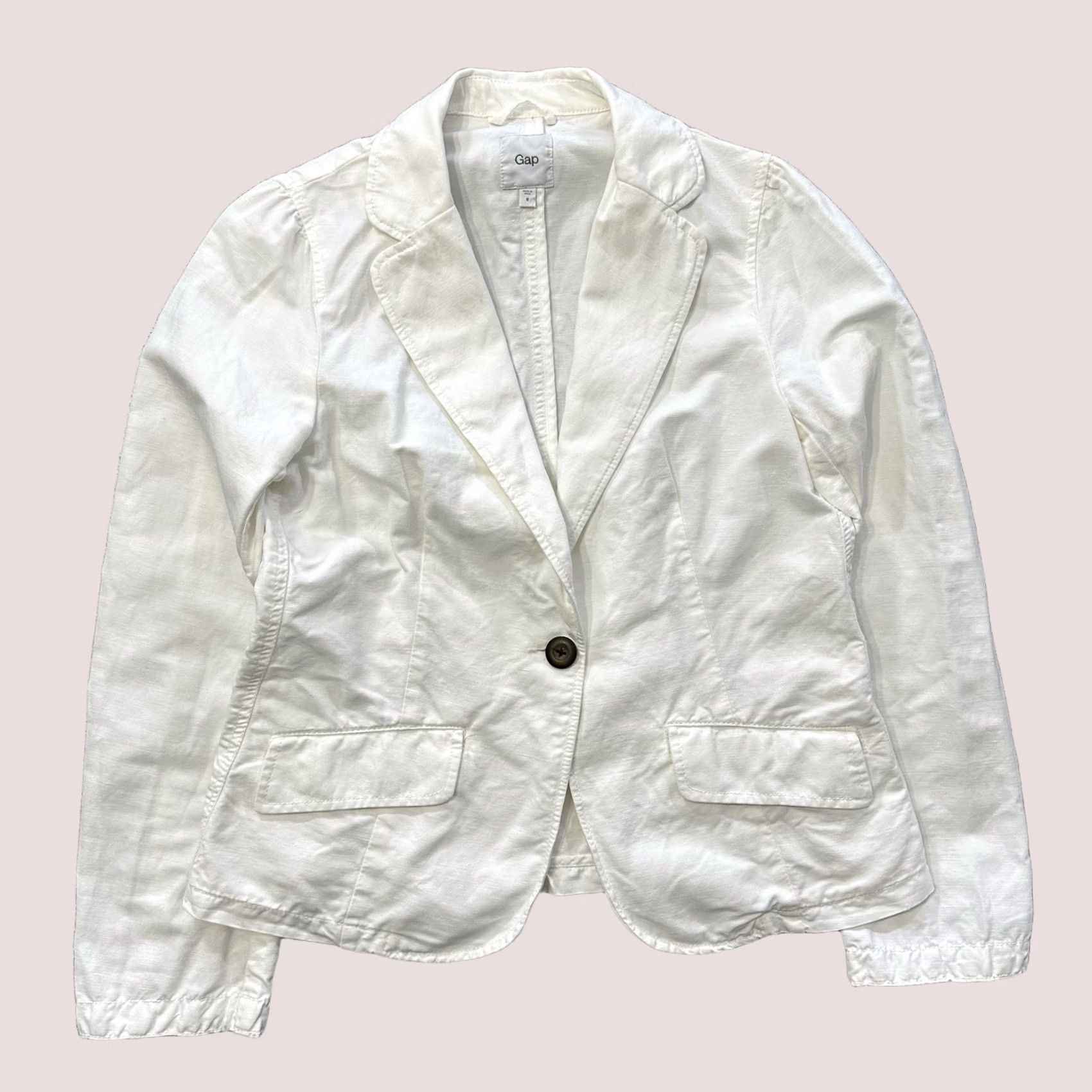 Gap Gap Blazer Shirt Womens 8 White Solid One Button Y2K Preppy Linen Blend Hooded Lightweight Full Zip Jacket Size M / US 6-8 / IT 42-44 - 1 Thumbnail